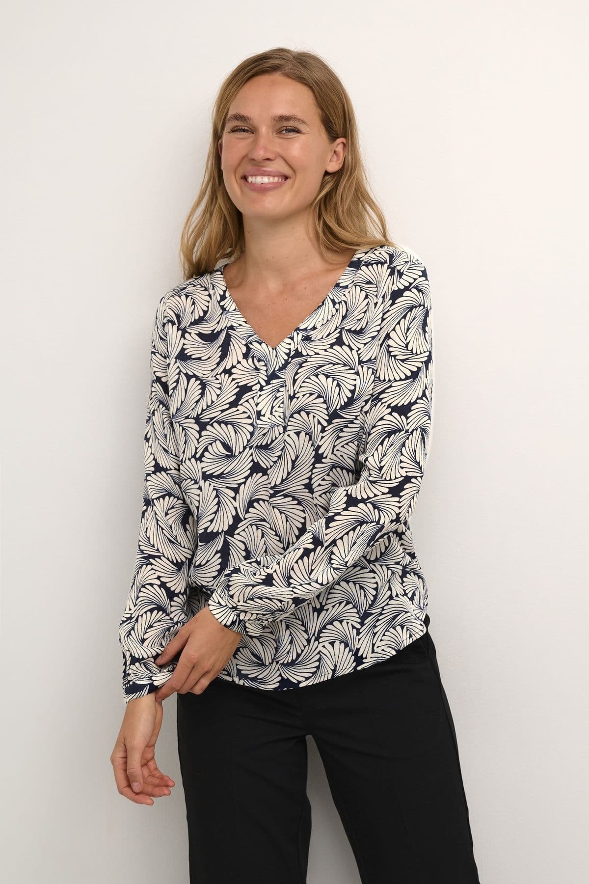 Mari V Neck Long Sleeve Blouse