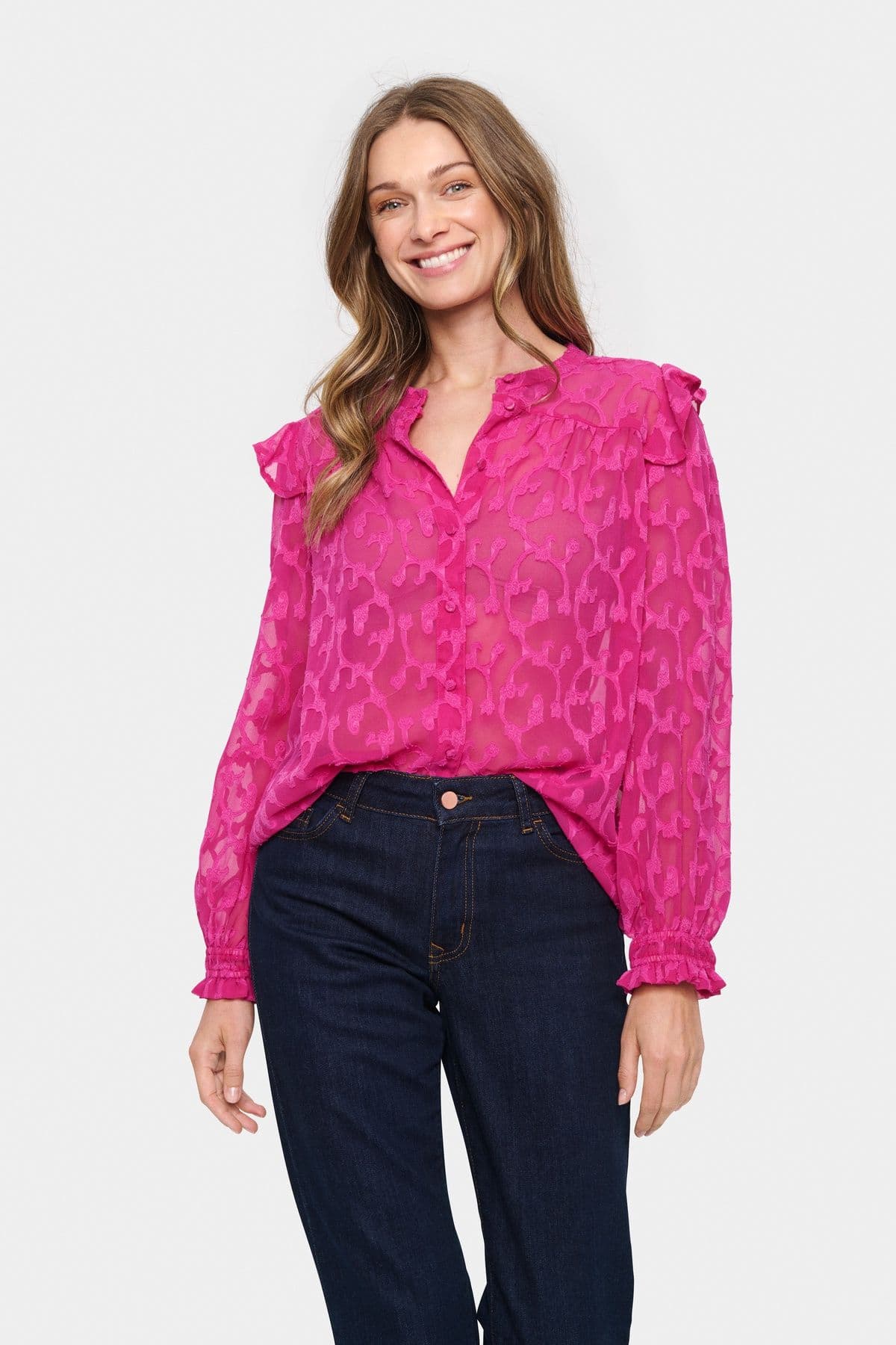 Fiva Band Collar Chiffon Shirt