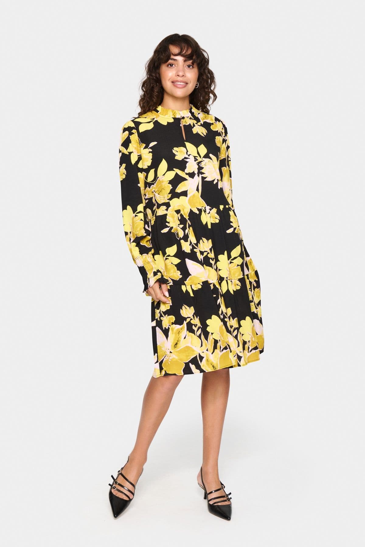 GraceSZ Long Sleeve V notch Neck Dress
