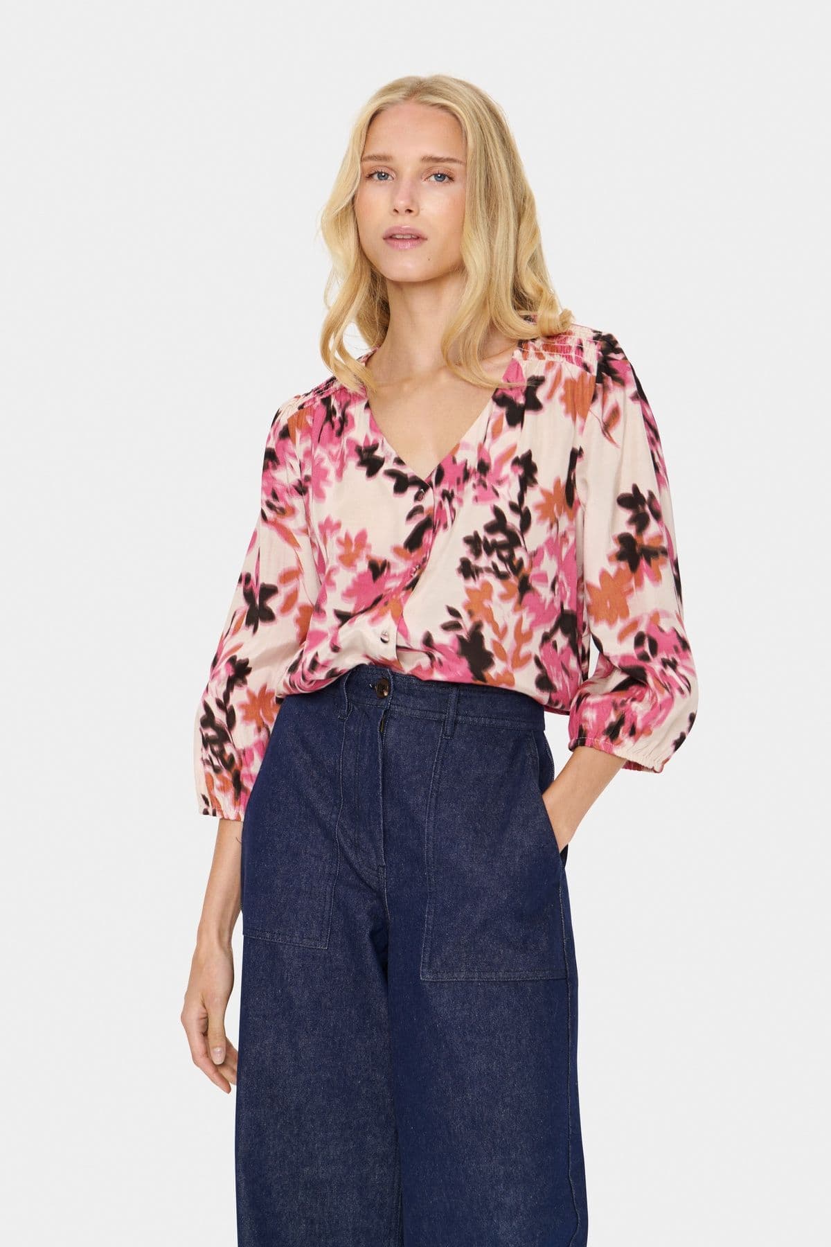 GracySZ 3 4 Sleeve V neck Printed Shirt