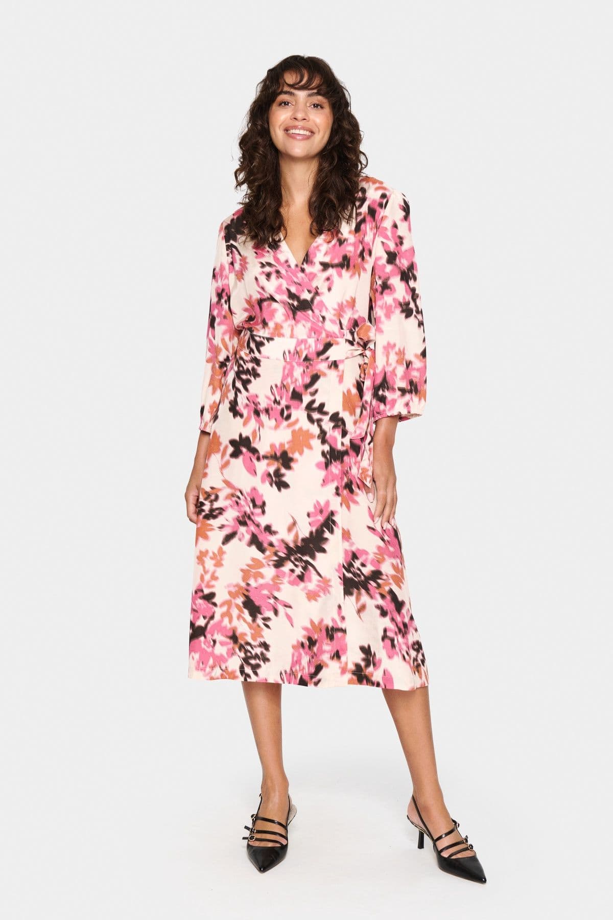 GracySZ V neck 3 4 Sleeve Wrap Dress