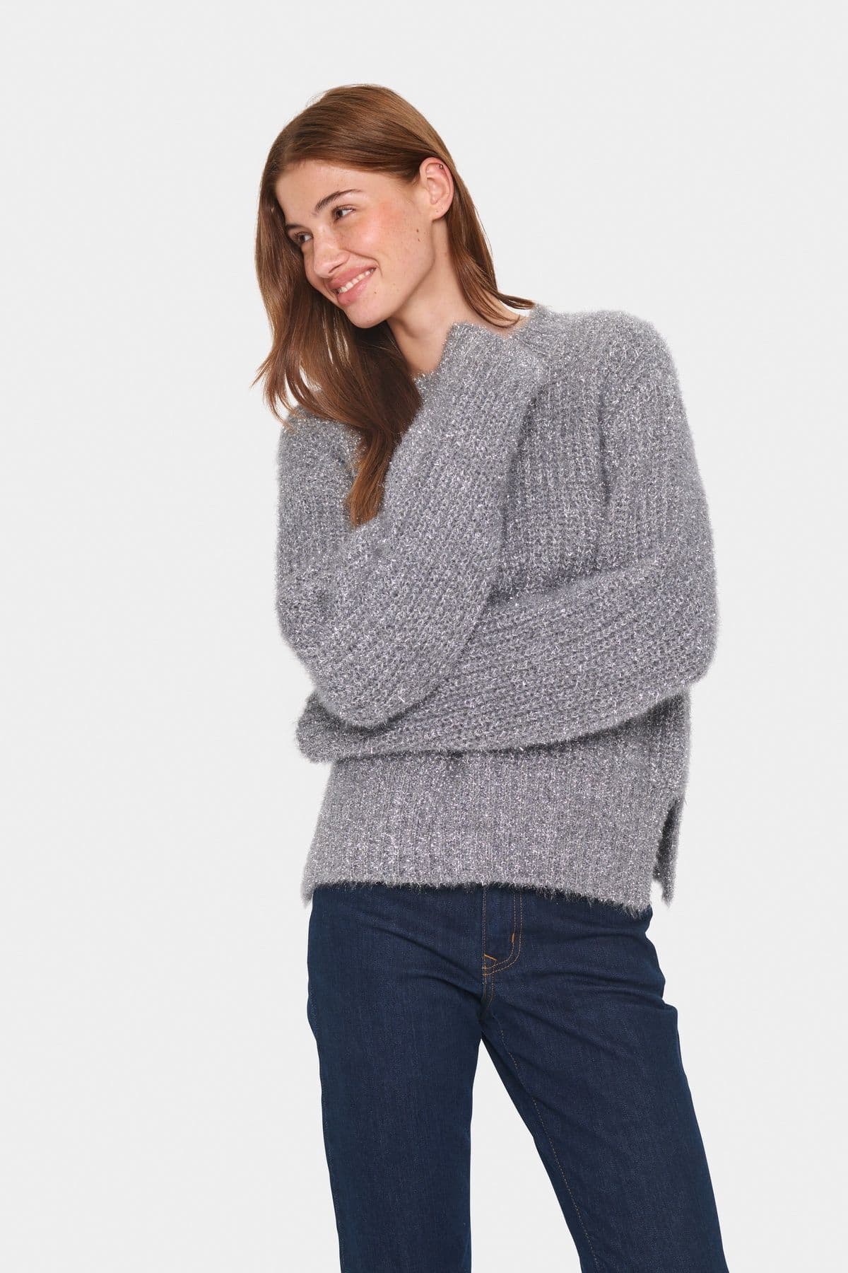 HalfaSZ Pullover Glitter Knit Casual Fit Metallic