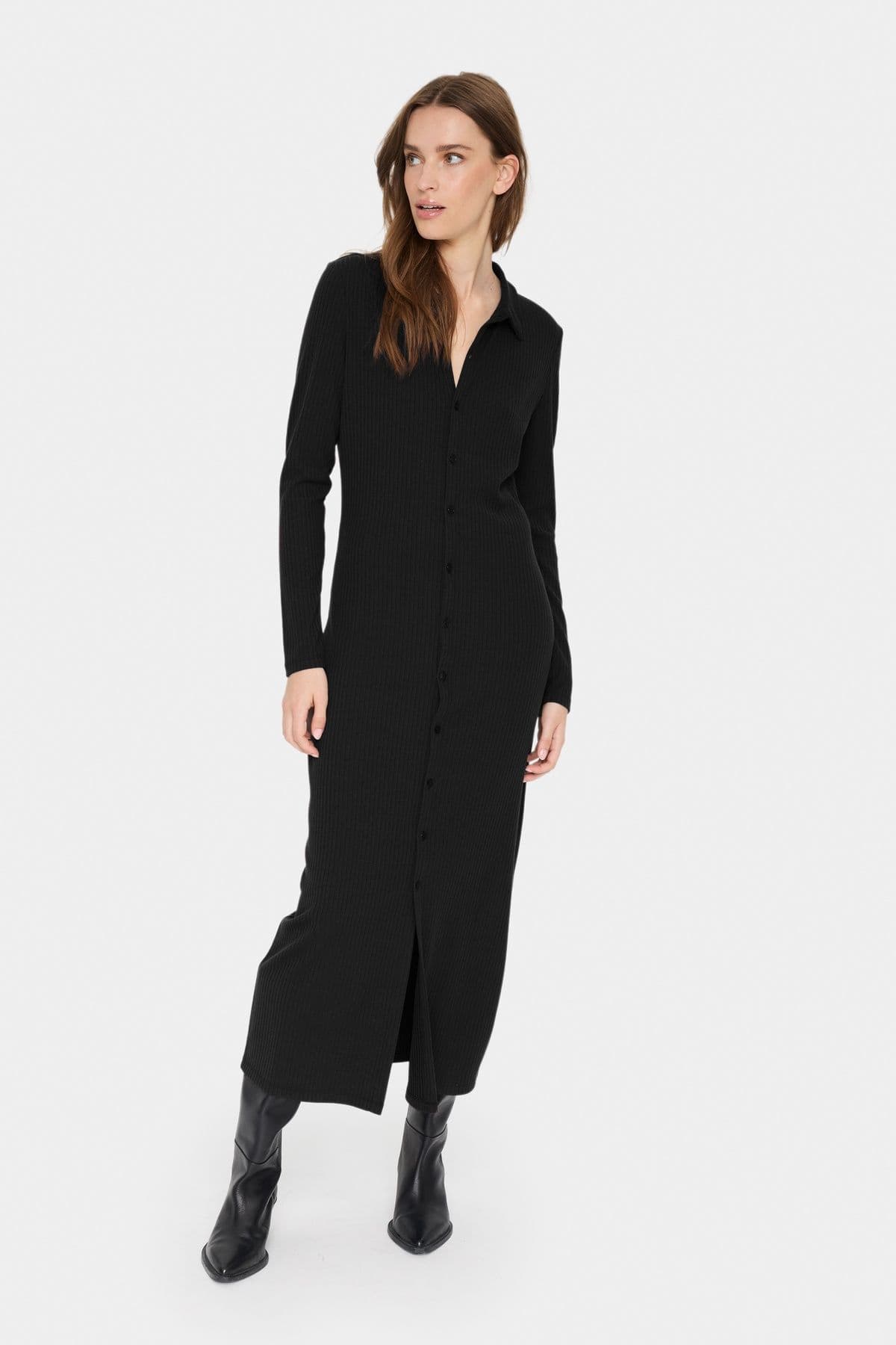 GodaSZ Rib Knit Long Sleeve Shirt Dress