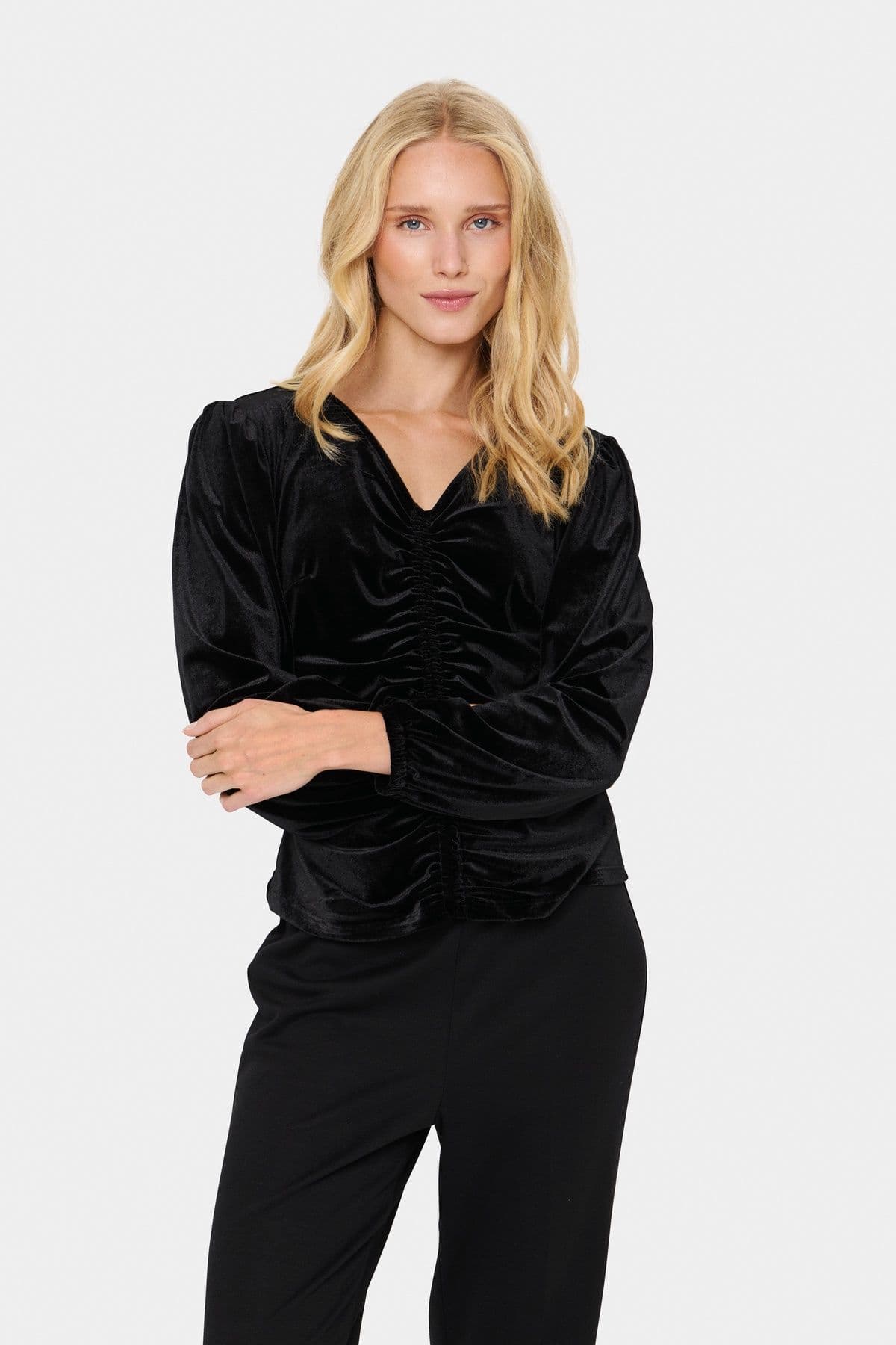 HebaSZ Velvet V neck Ruchings Blouse