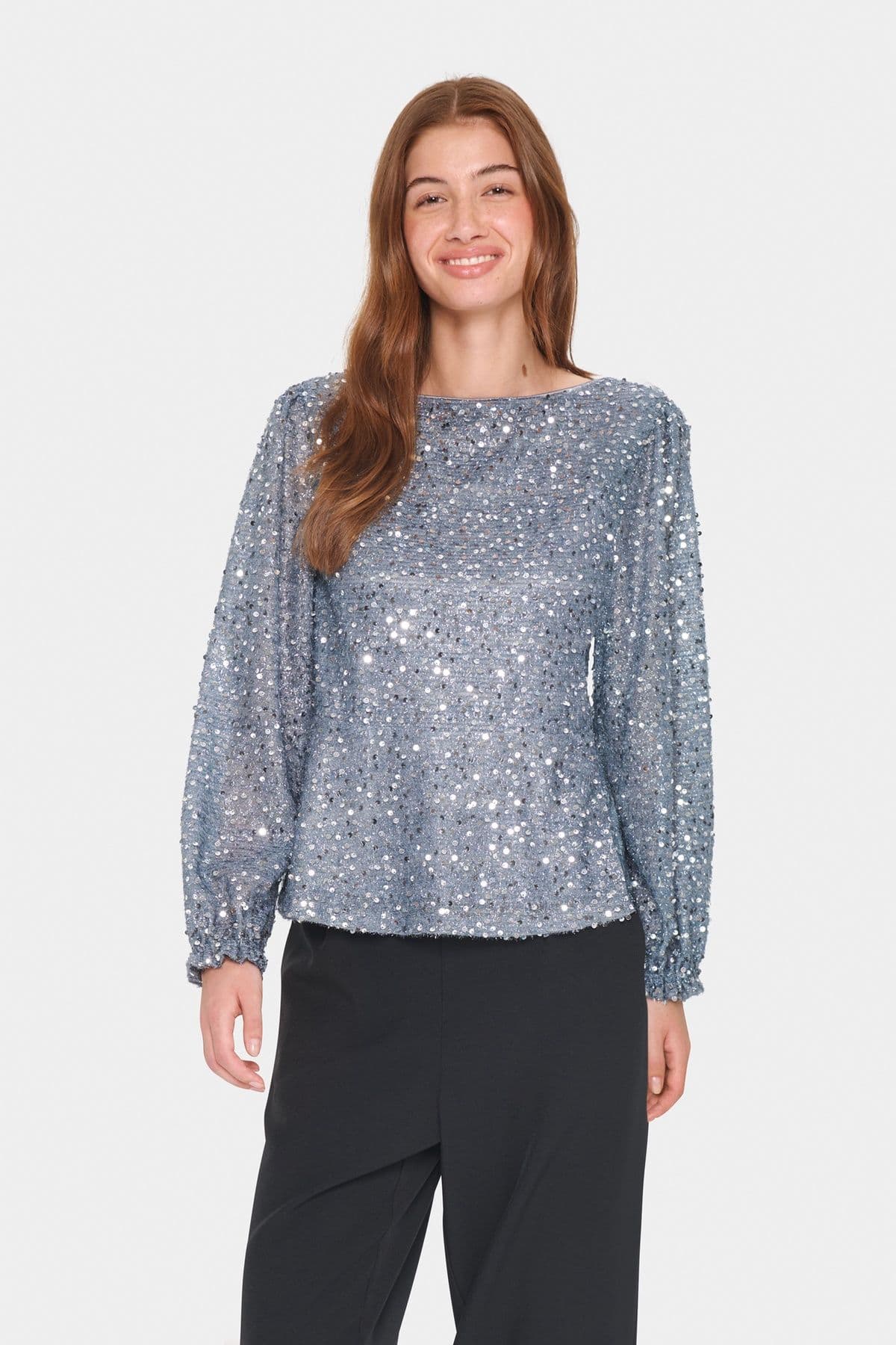 HinnaSZ Sequins Long Sleeve Blouse Metallic