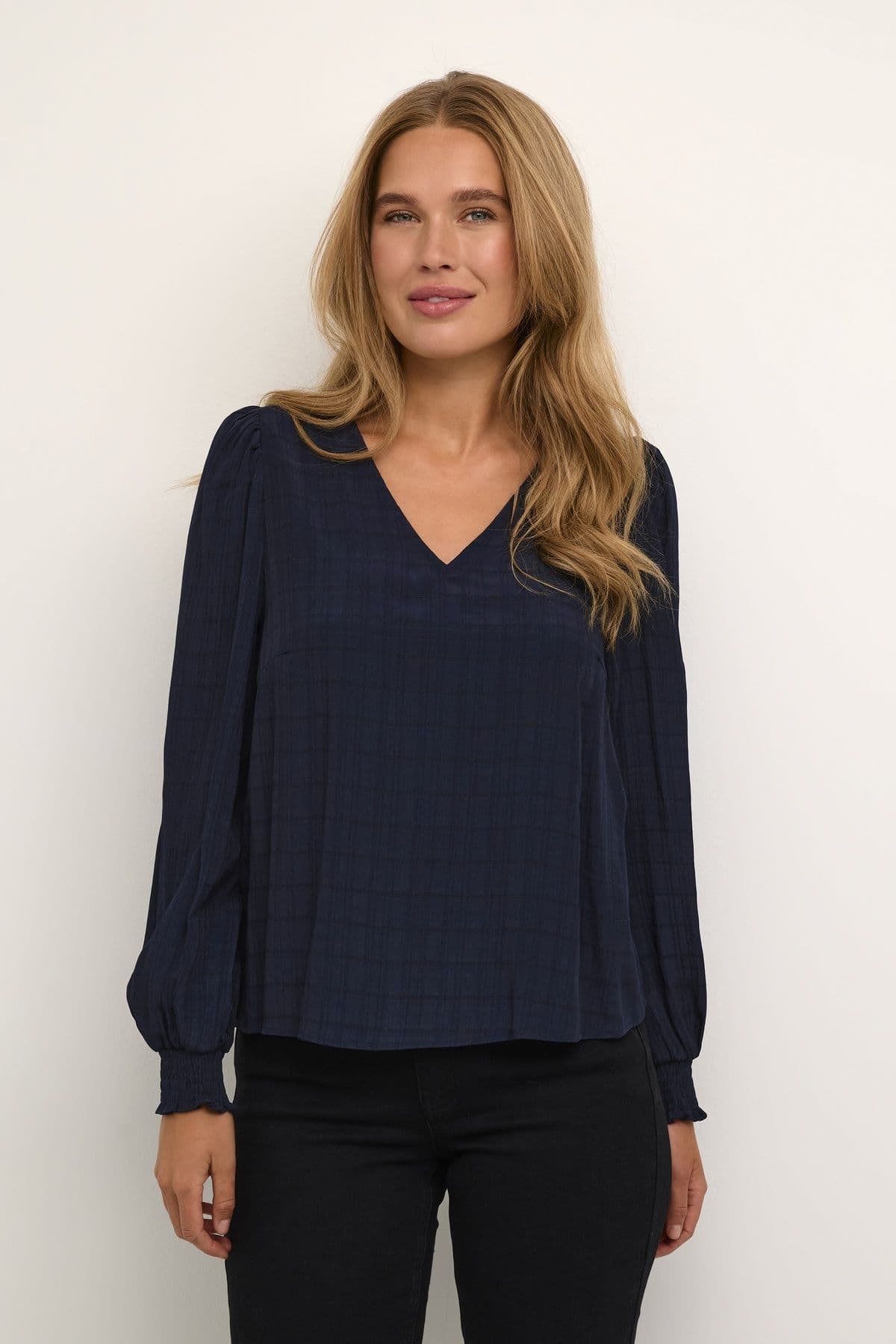 Lissa Checked V Neck Blouse