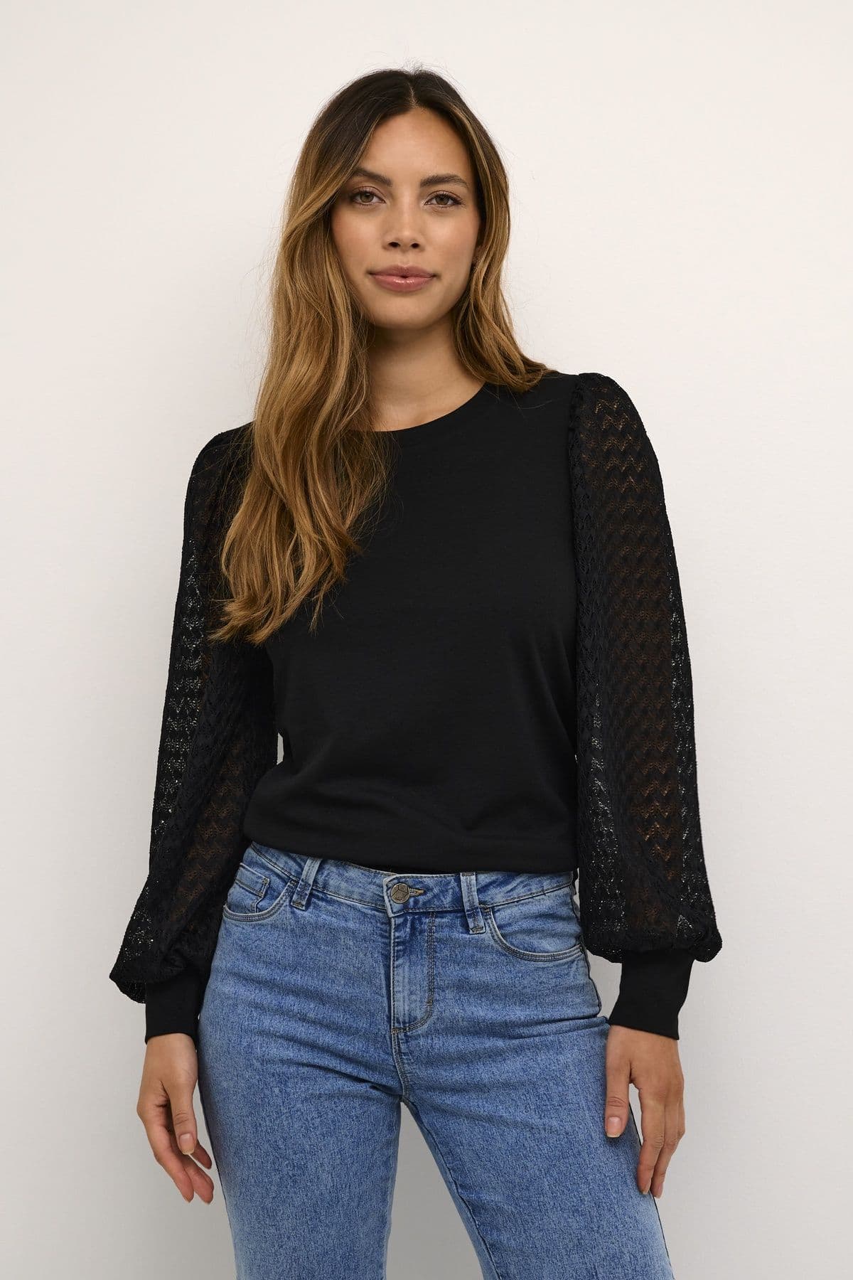 Serena Sheer Sleeve Crew Neck Blouse