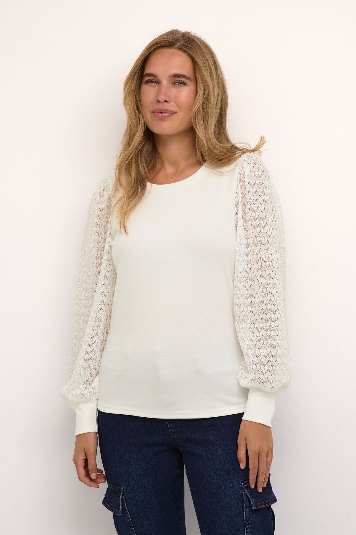 Serena Sheer Sleeve Crew Neck Blouse