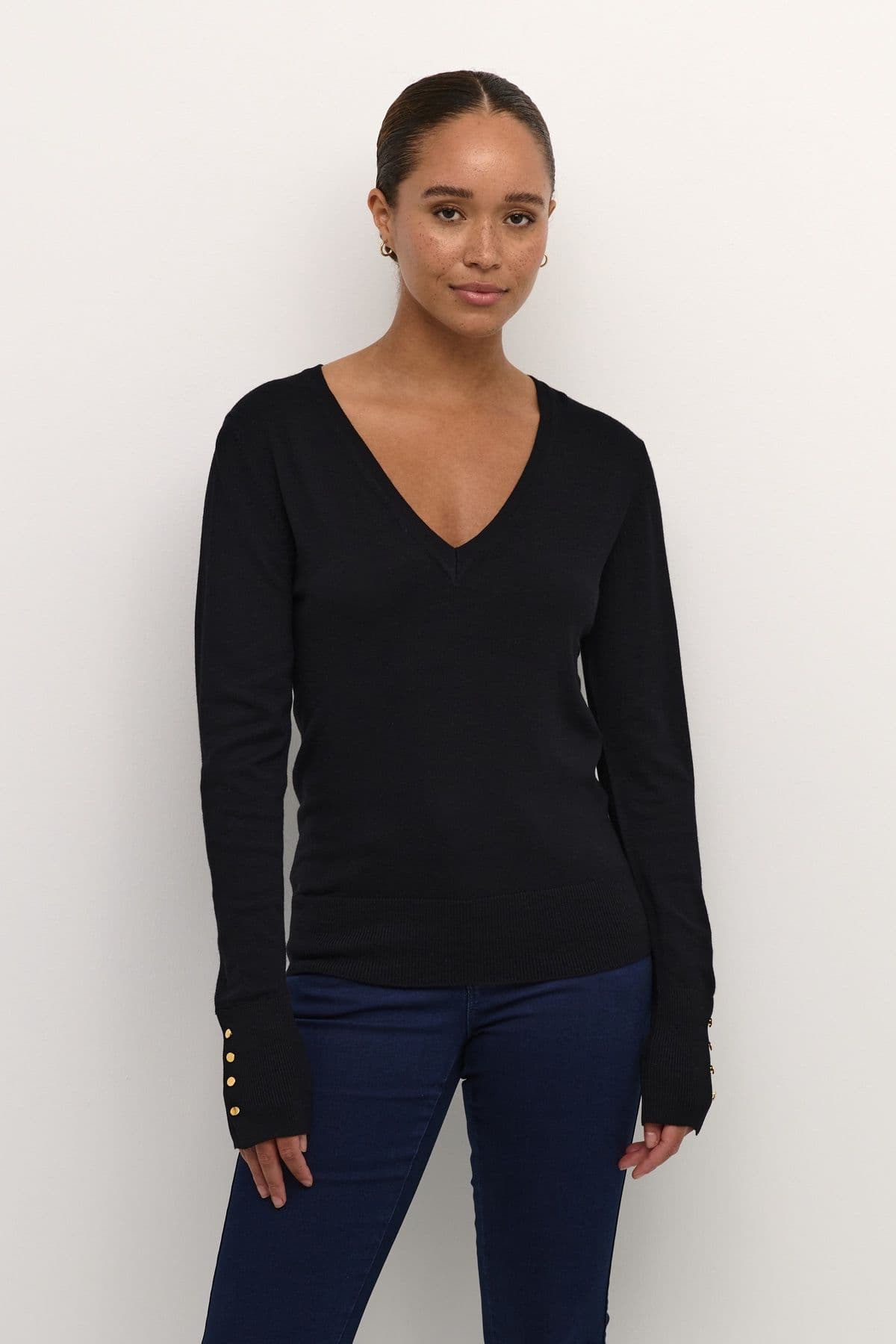 Lizza V Neck Buttoned Cuffs Pullover