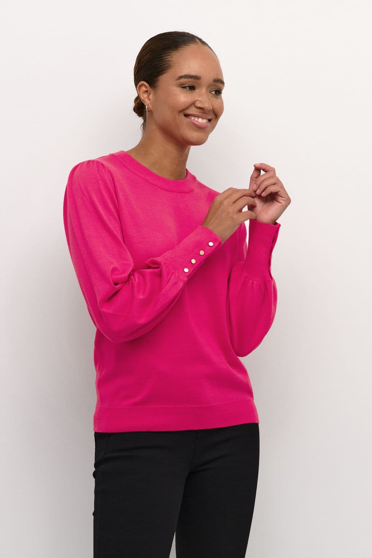 Lizza Crew Neck Button Cuff Pullover