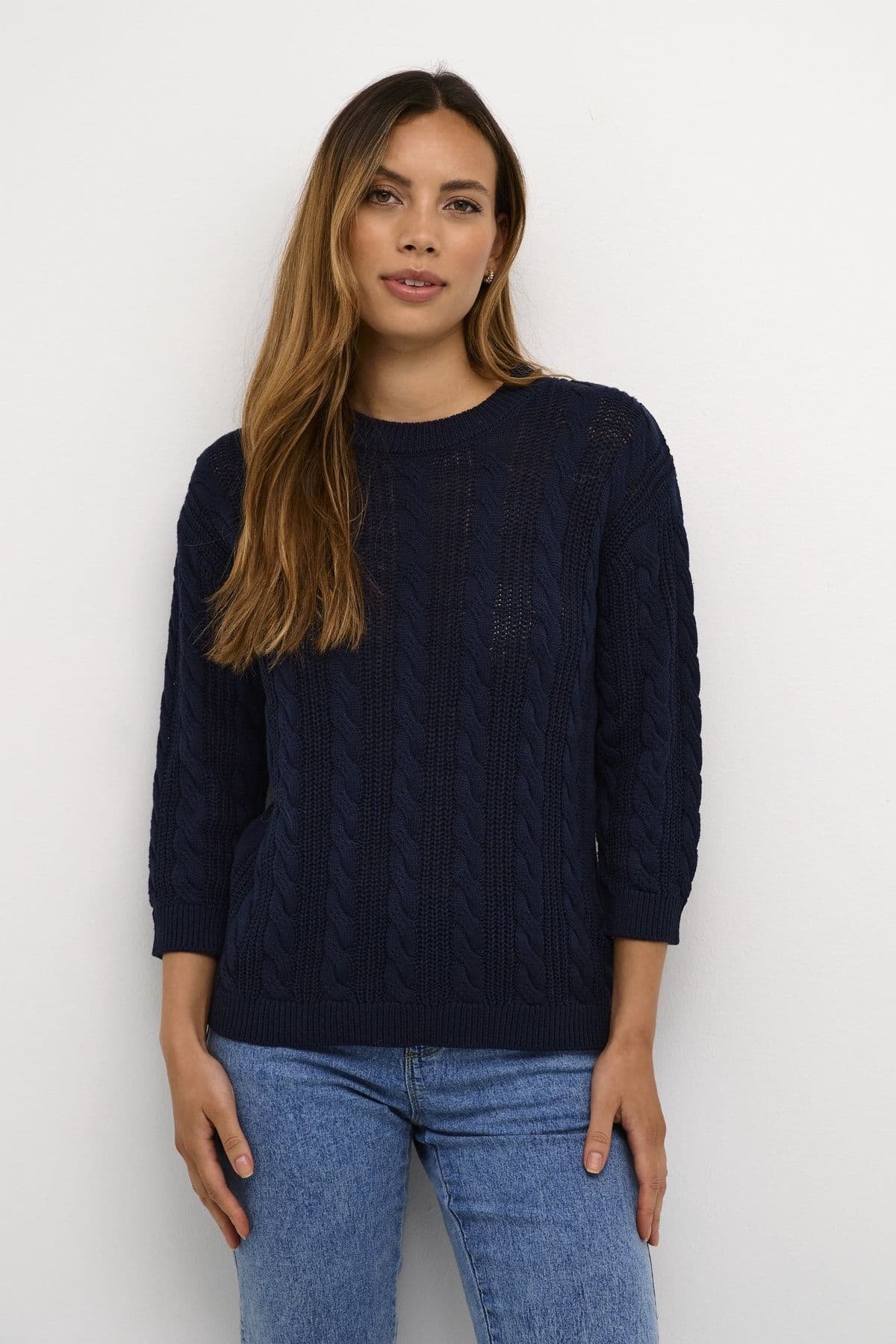 Silja Cable Knit 3 4 Sleeve Pullover