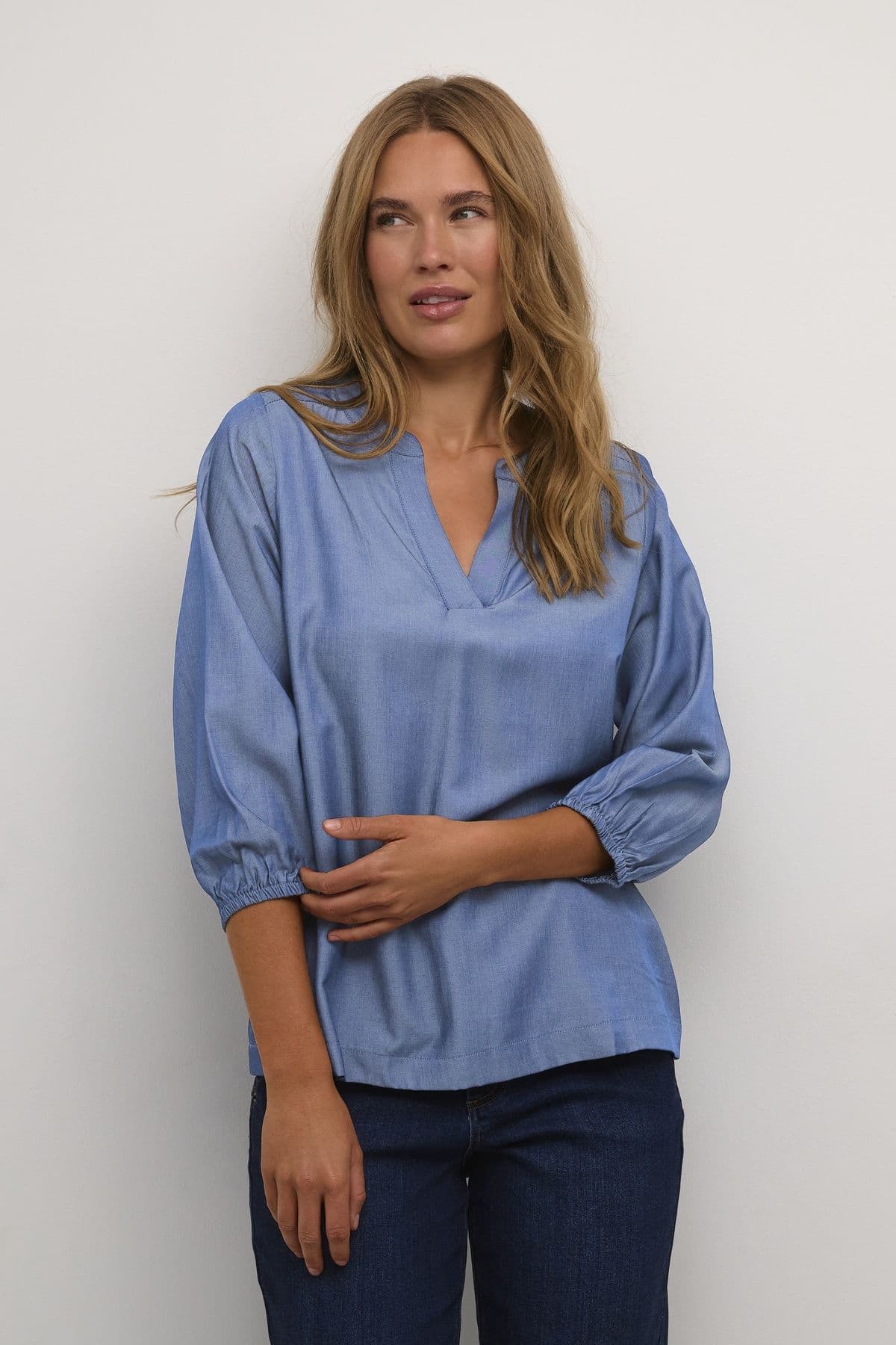 Leonora 3 4 Sleeve Notch Neck Blouse