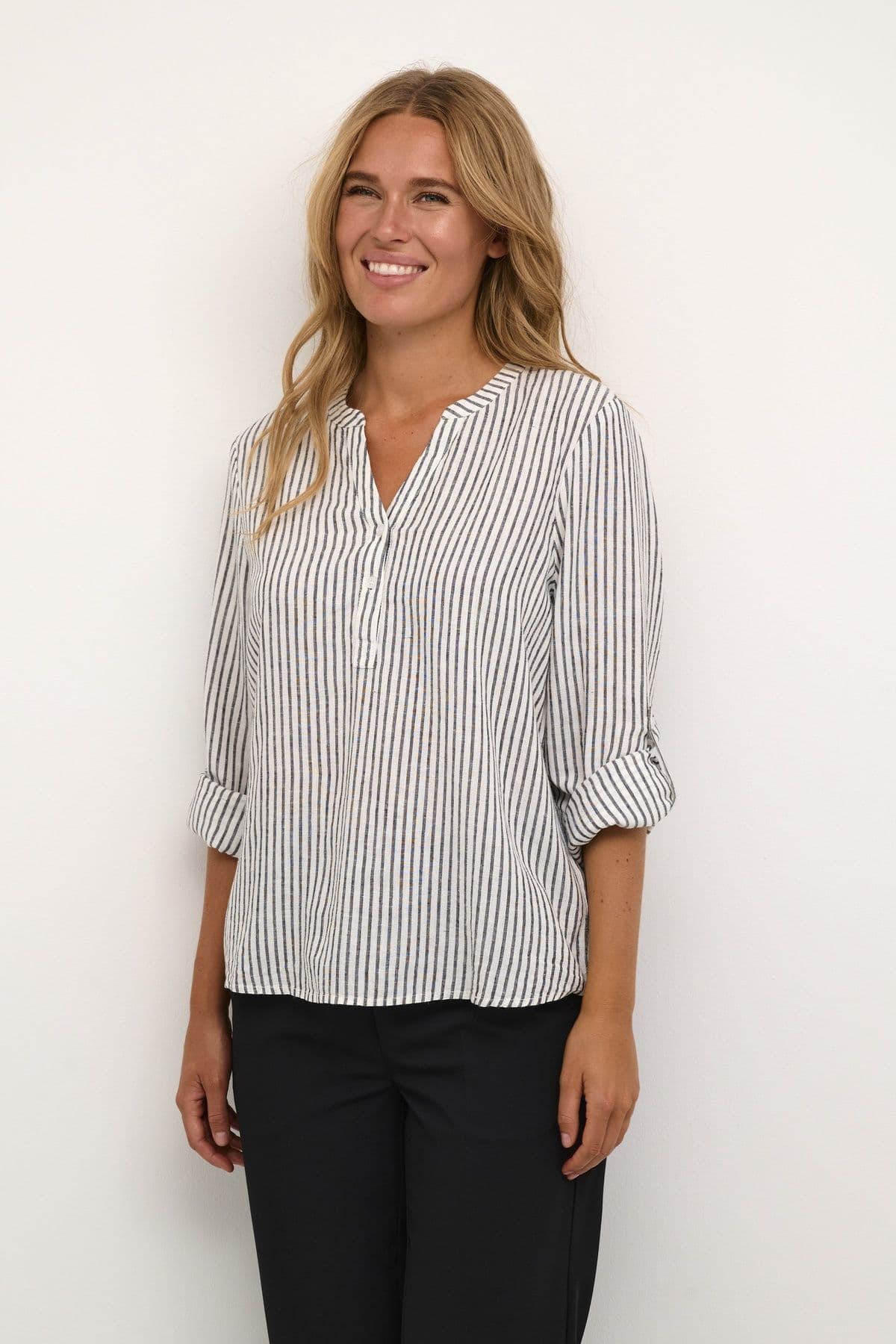 Milia Long Sleeve Notch Neck Blouse