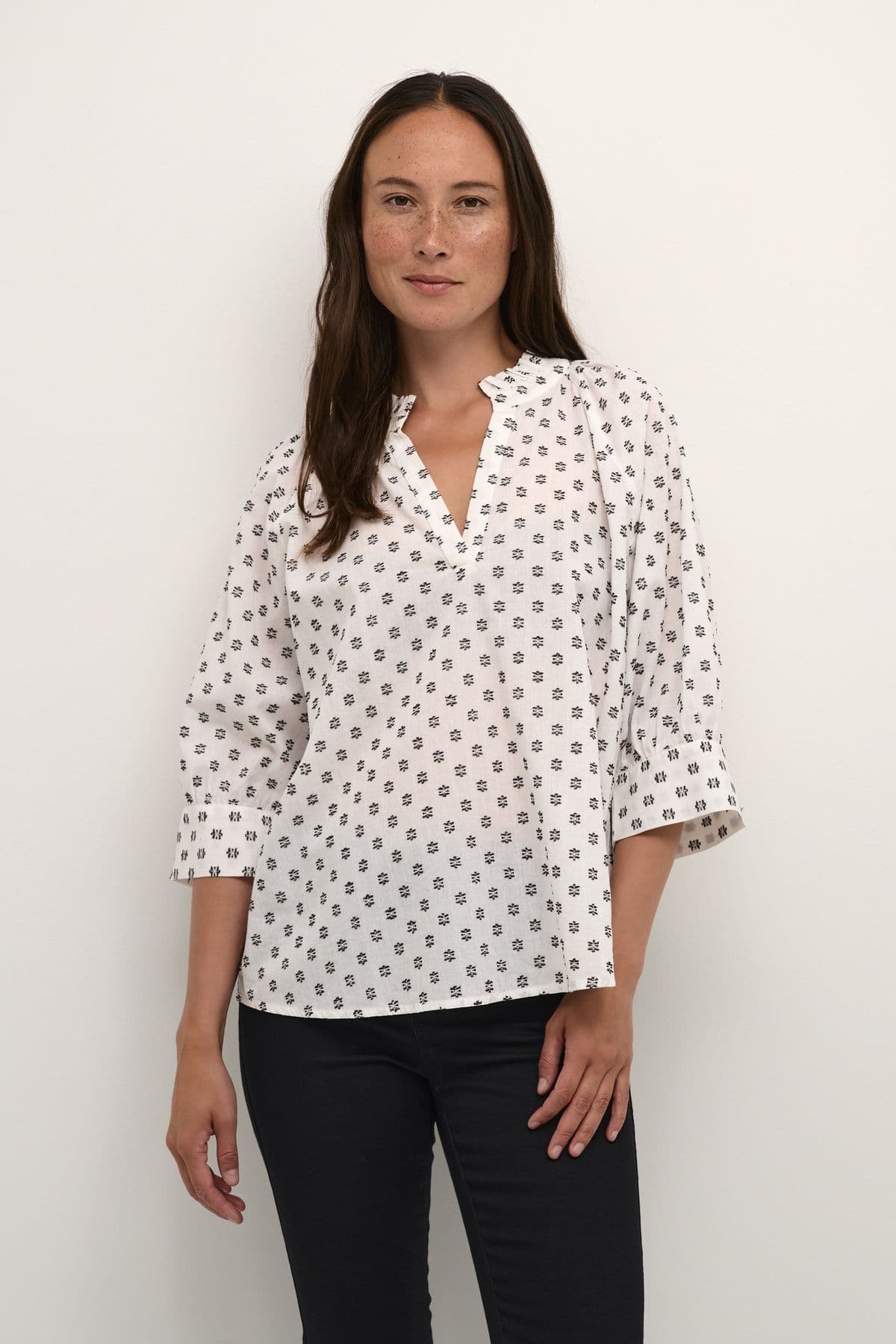 Janni Notch Neck Embroidered Blouse