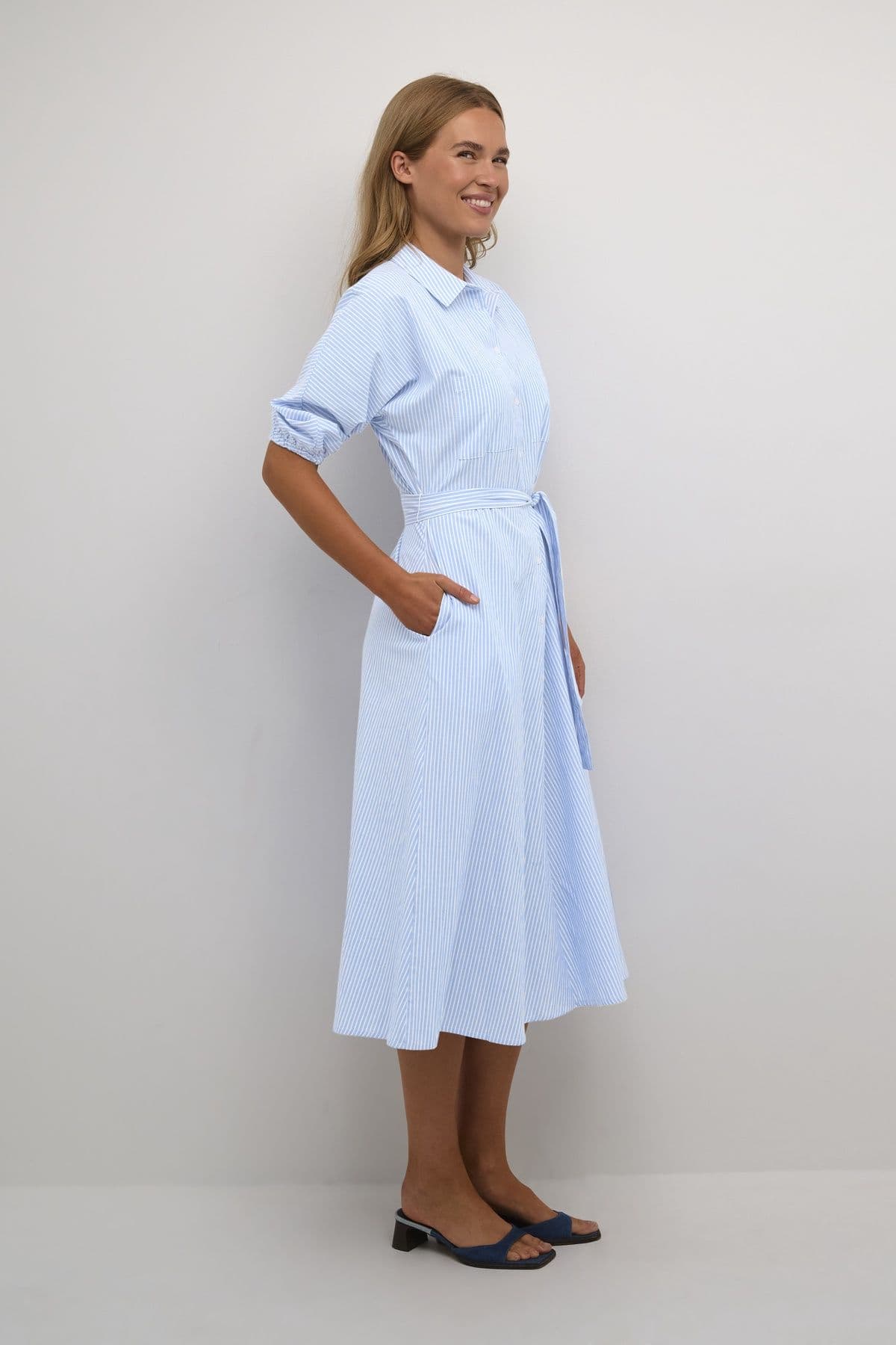 Dabra Midi Length Pockets Shirt Dress