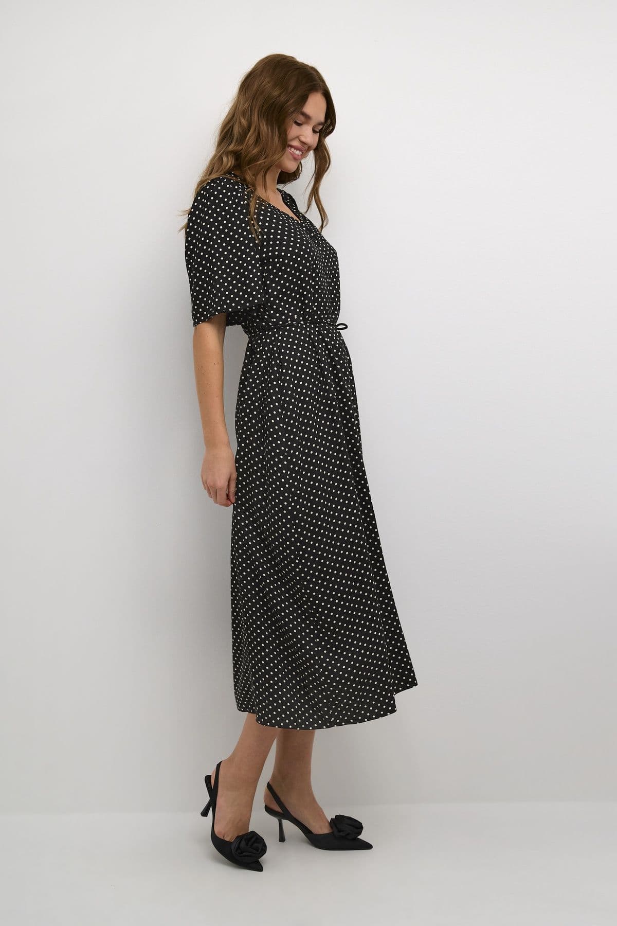 KAthora V neck Buttons Midi Dress