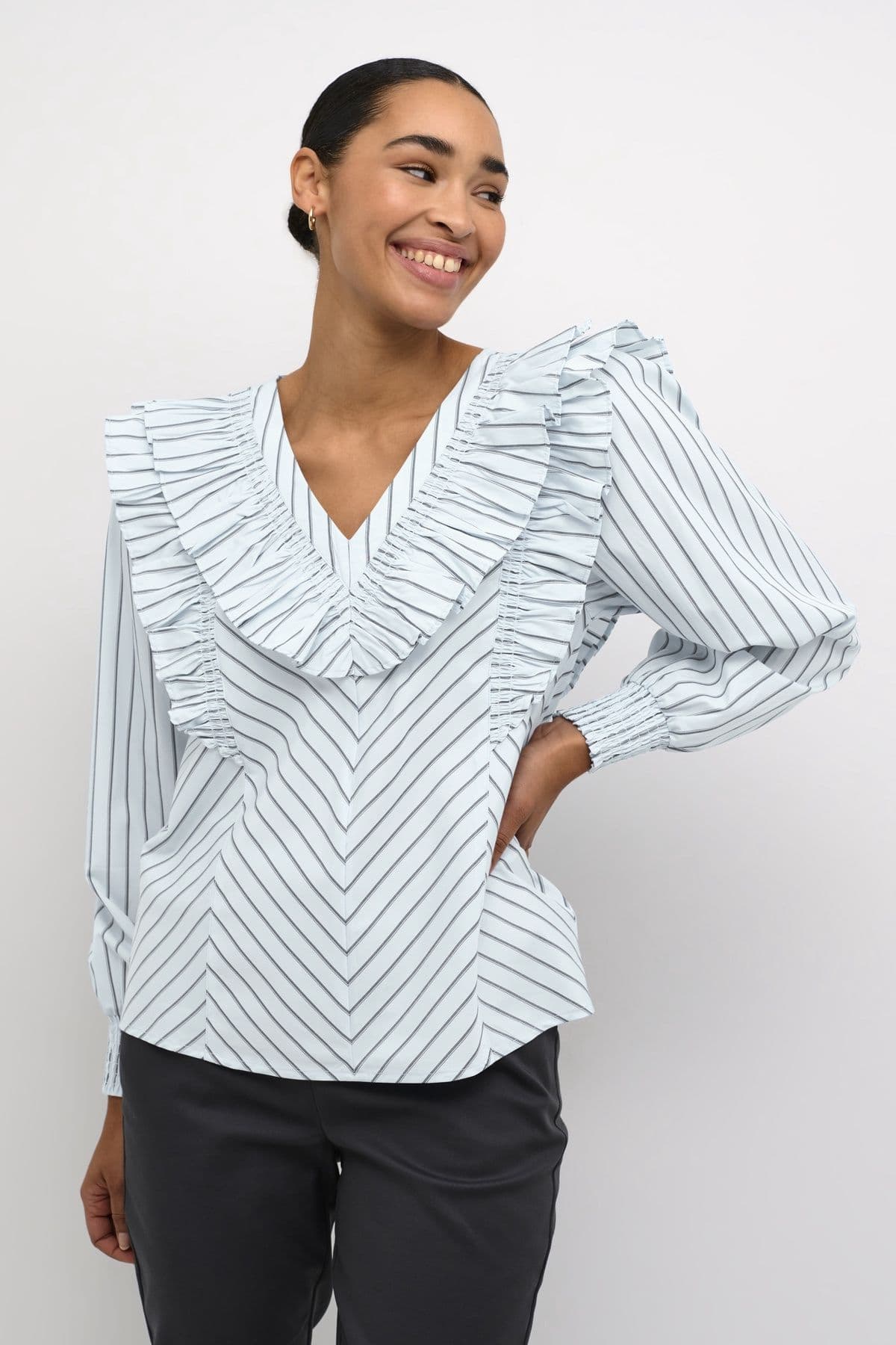 KAjerrie Frill V neck Stripe Blouse