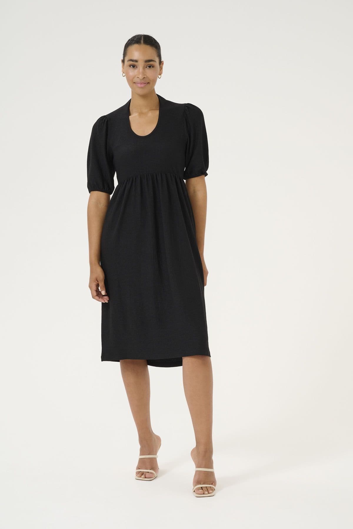 KAveneda V neck Short Puff Sleeve Dress