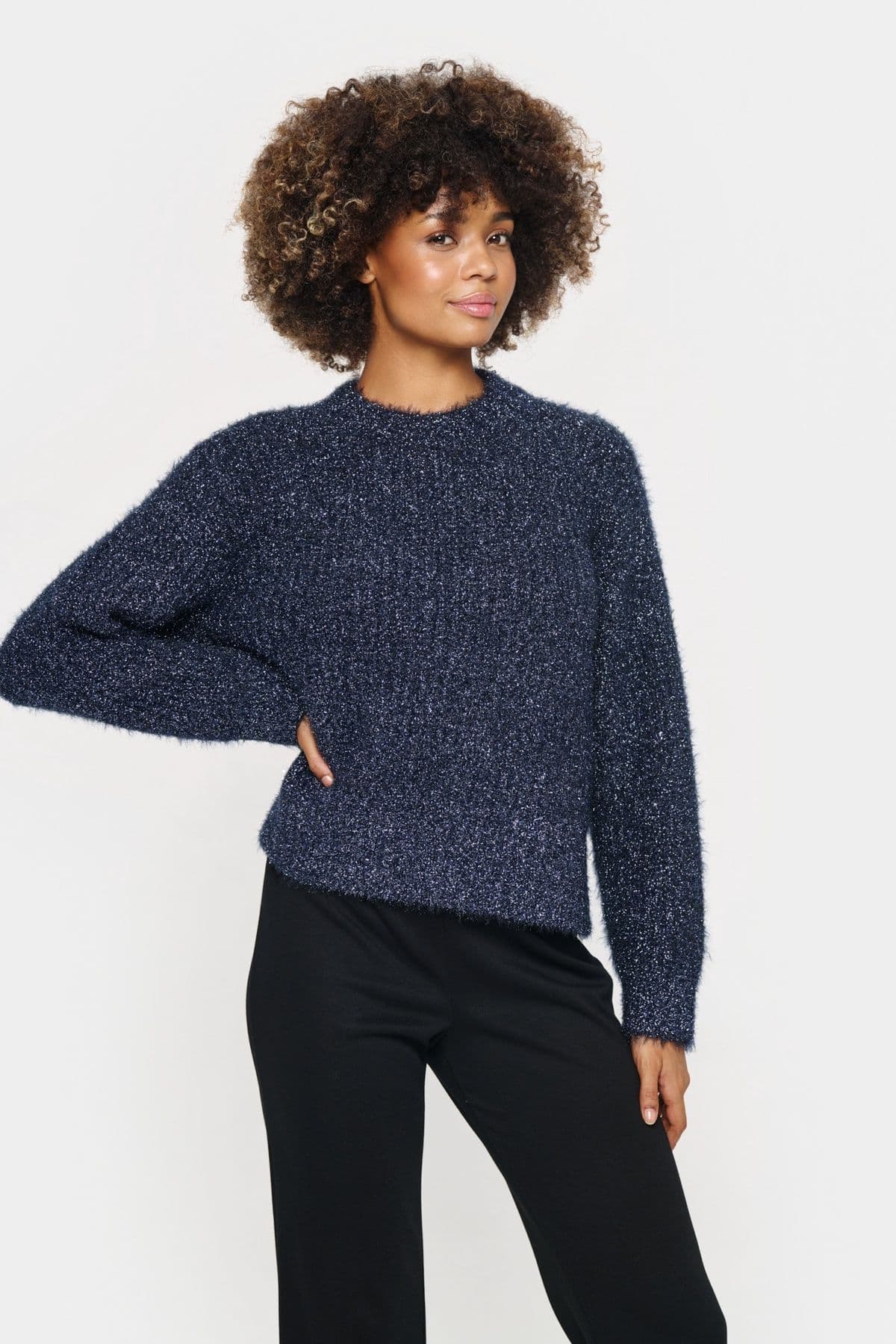 HalfaSZ Pullover Glitter Knit Casual Fit Dark