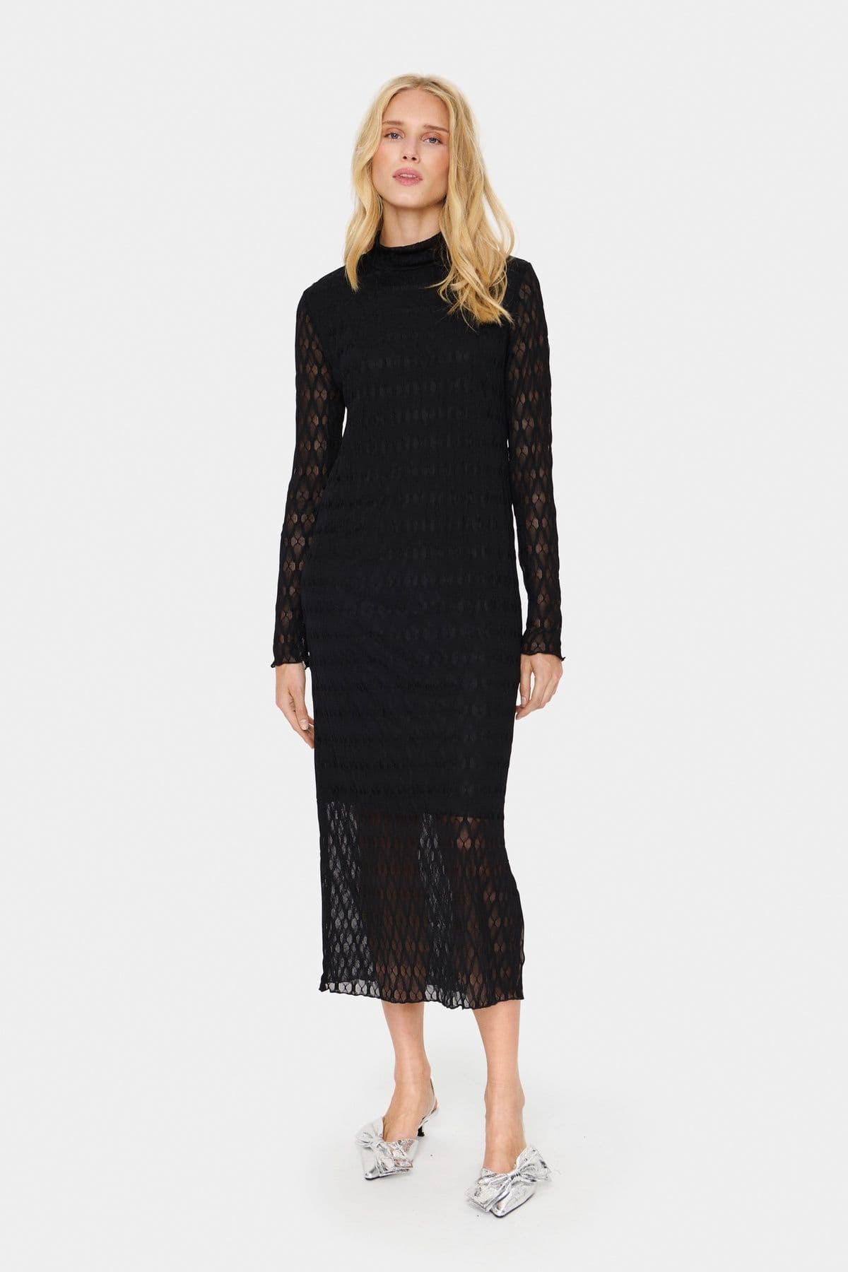 HattieSZ Midi Dress Lace Long Sleeves