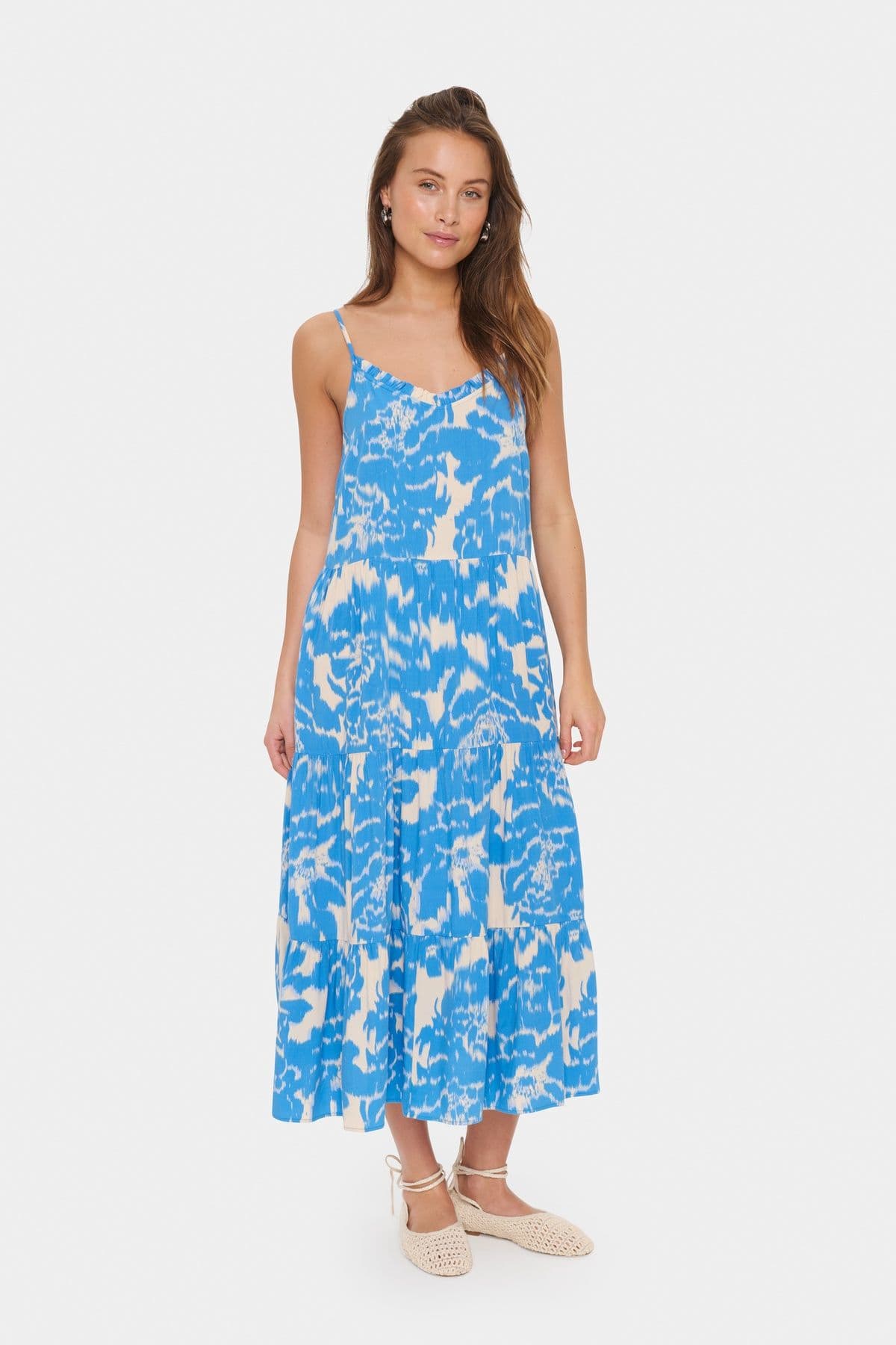 Eda Spaghetti Straps line Midi Dress Blue