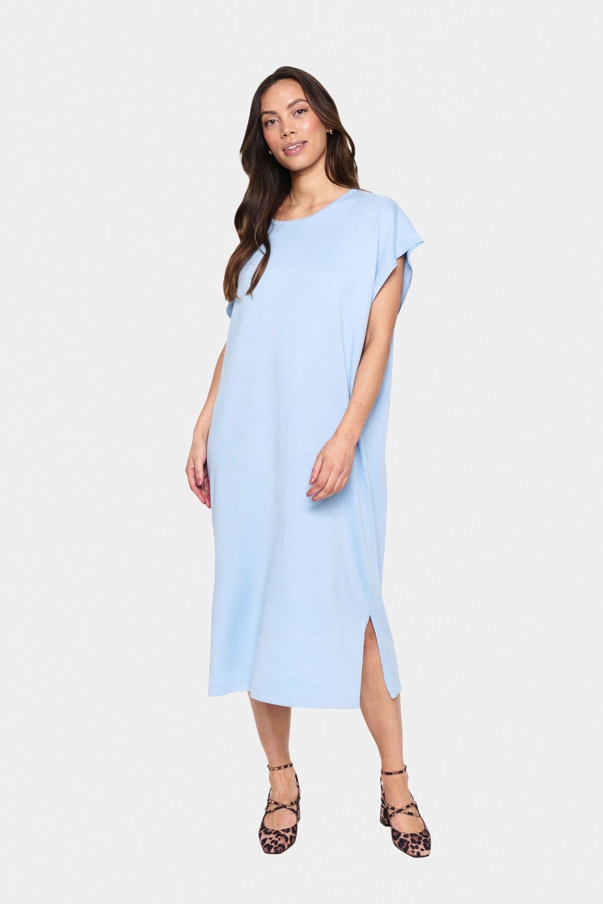 MilaSZ Round Neck Short Sleeve Dress Blue