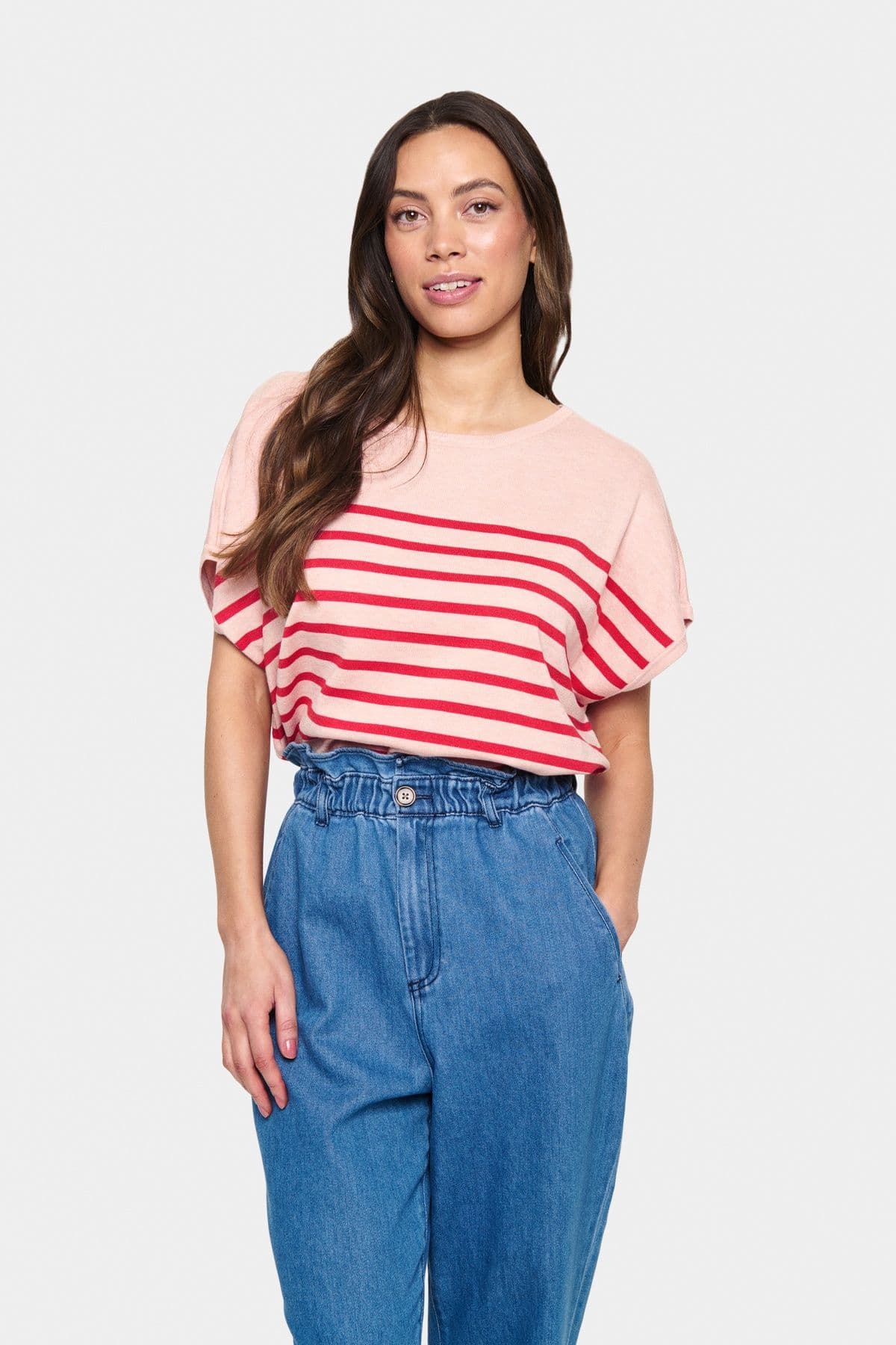 MilaSZ Striped Short Sleeve Pullover Pale