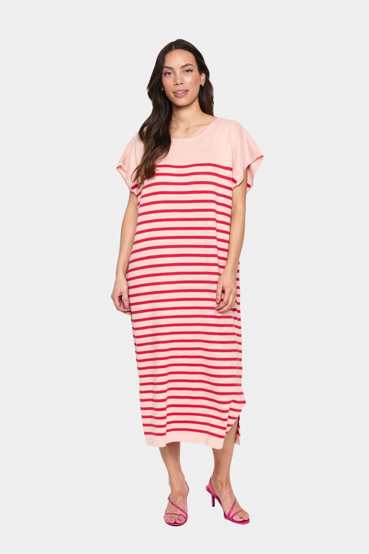 MilaSZ Striped Short Sleeve Midi Dress Pale