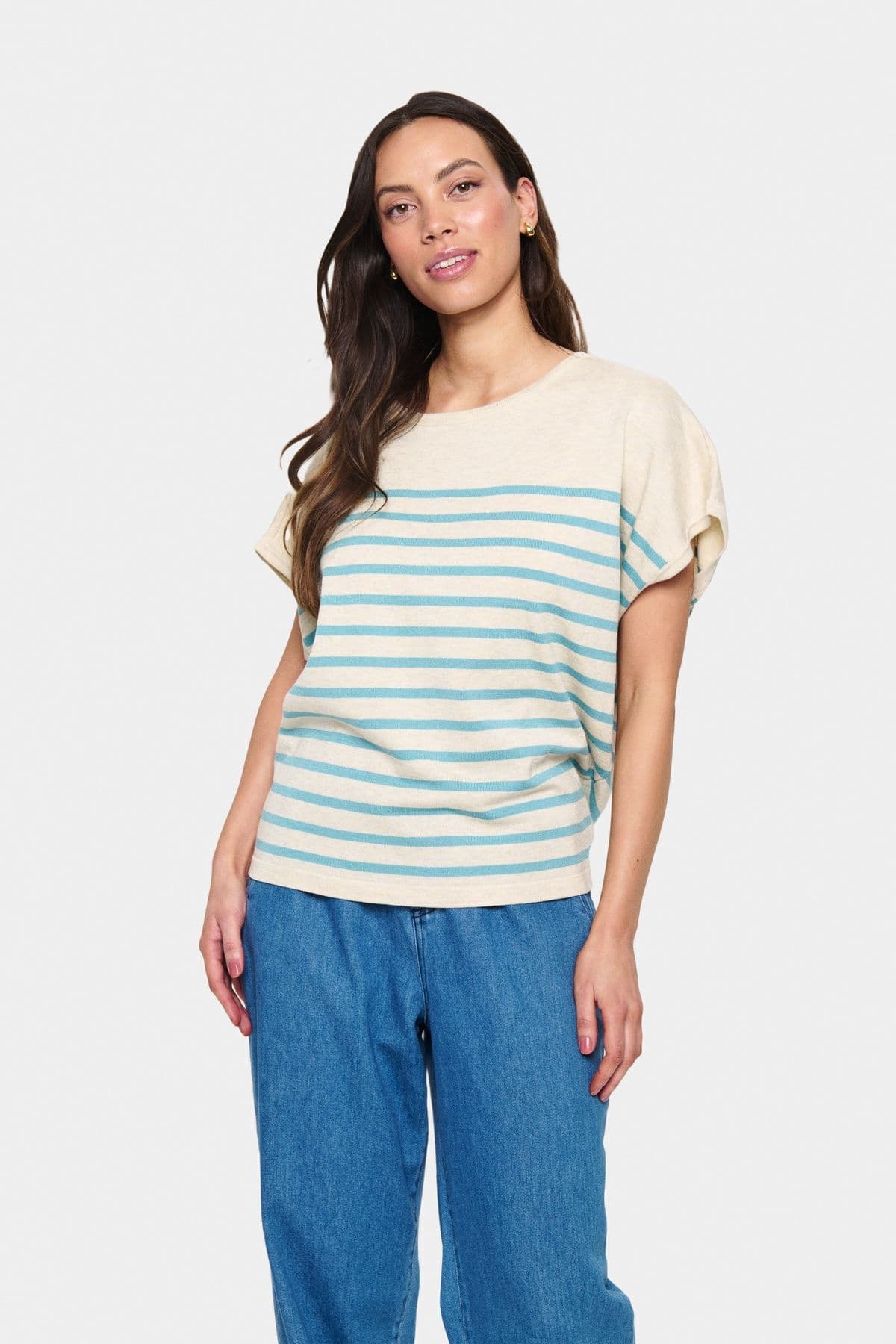 MilaSZ Striped Short Sleeve Pullover Blue