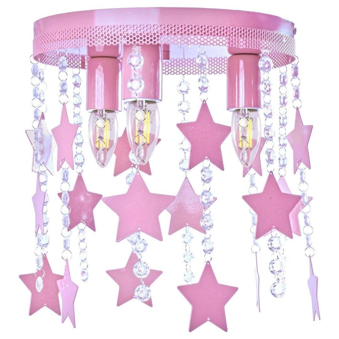 Star Ceiling Lamp Hand Made Pink Stars Crystals