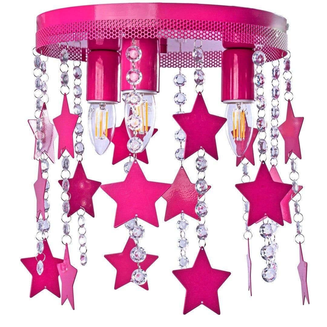 Star Ceiling Lamp Hot Pink Hand Made Crystals Stars