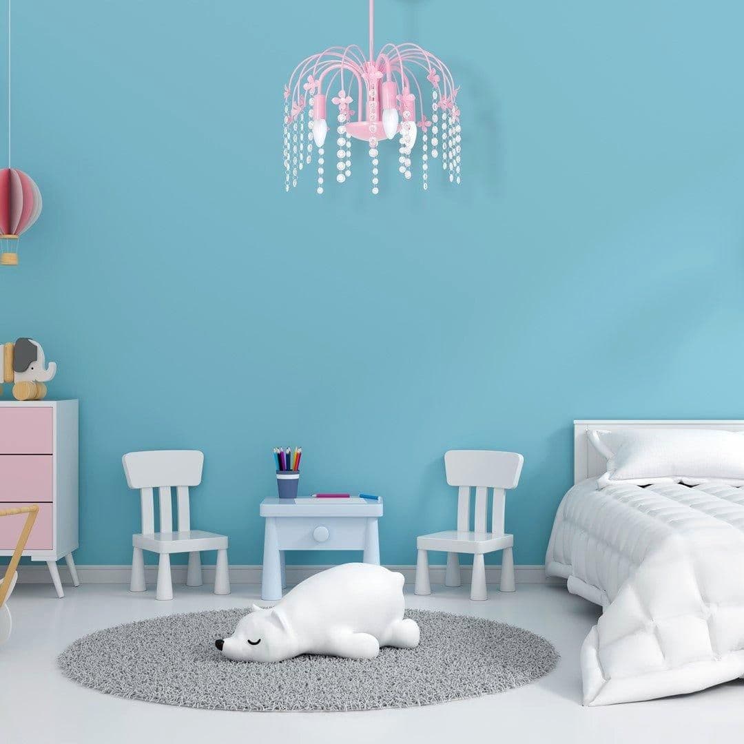Laura Pendant Lamp Hand Made Pink Crystal Droplets