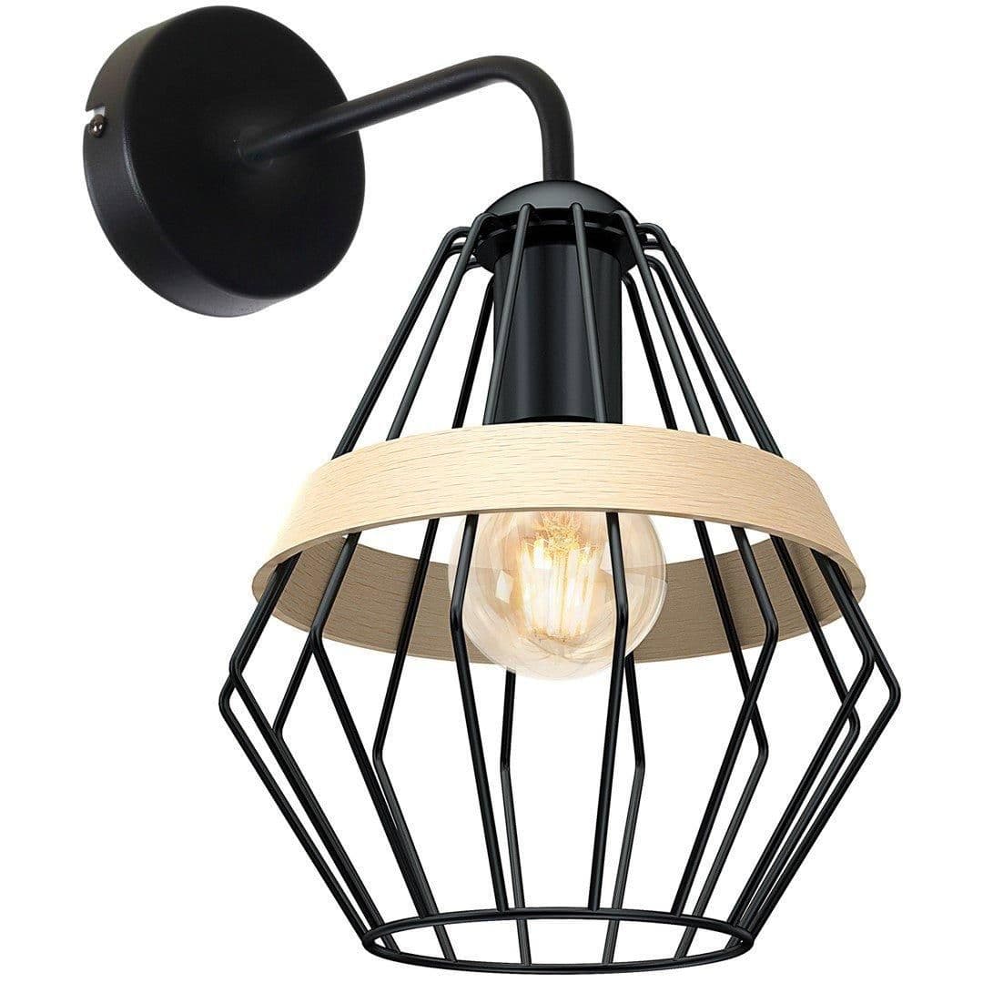 Cliff Wall Lamp Hand Made Matt Cage Natural Wood Detail