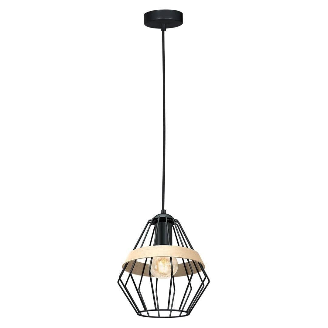 Cliff Pendant Lamp Hand Made Matt Natural Wood Cage Style
