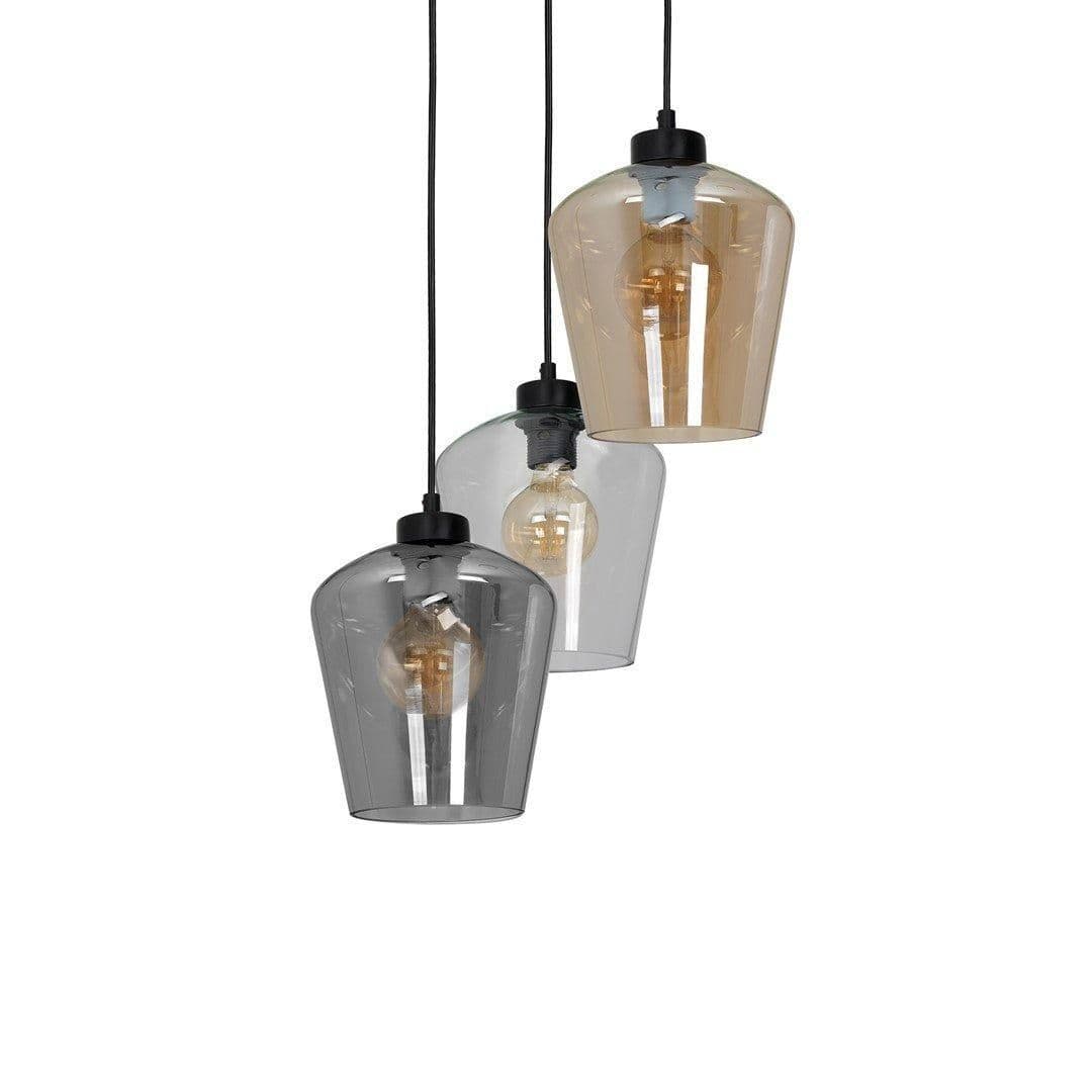 Santiago Triple Pendant Lamp Hand Made Amber Smoked Clear