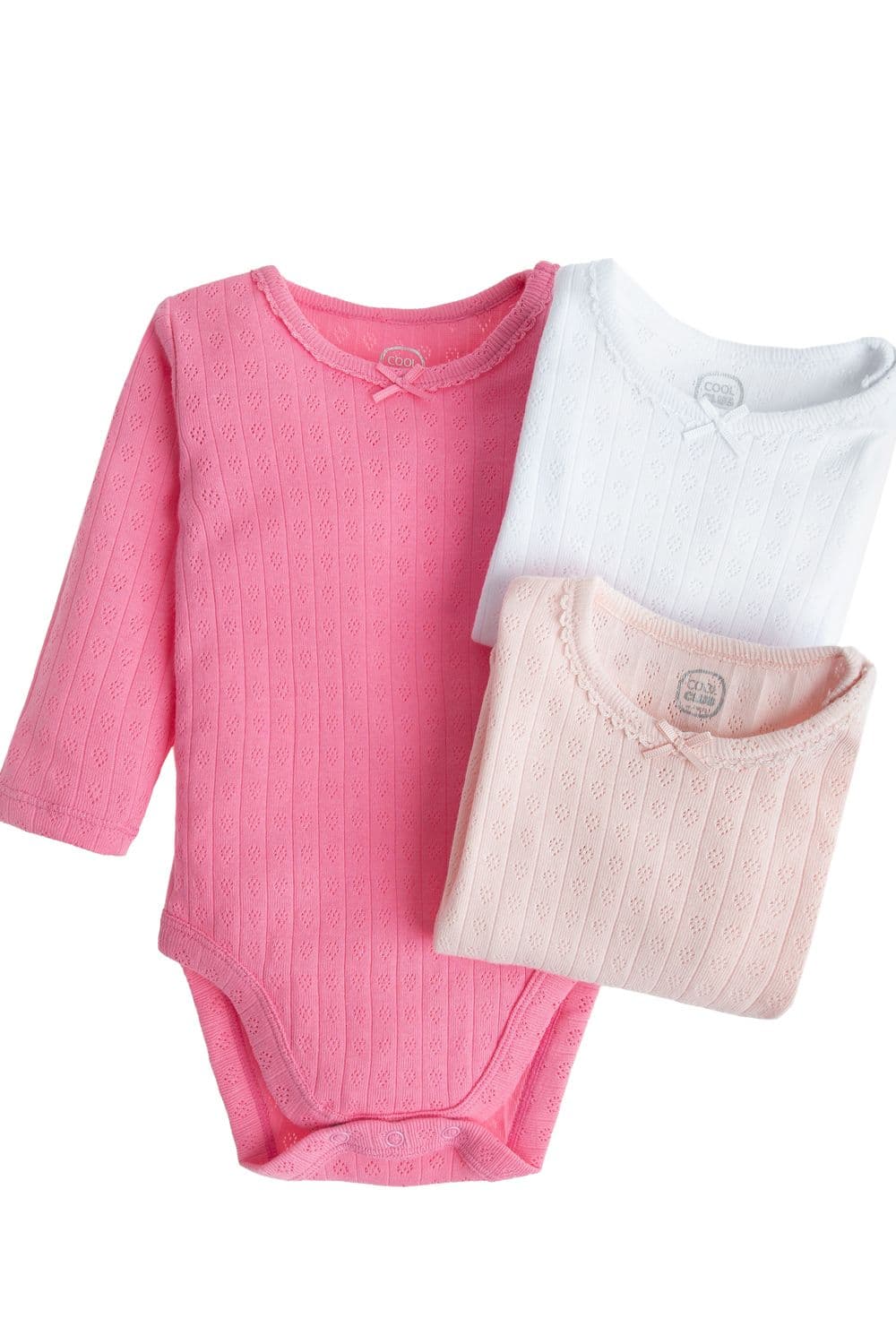 3 Pack Ribbed Long Sleeve Bodysuits Bow