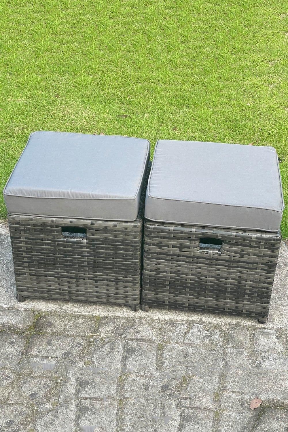 2 PC Rattan Small Footstool Dark Grey Mixed
