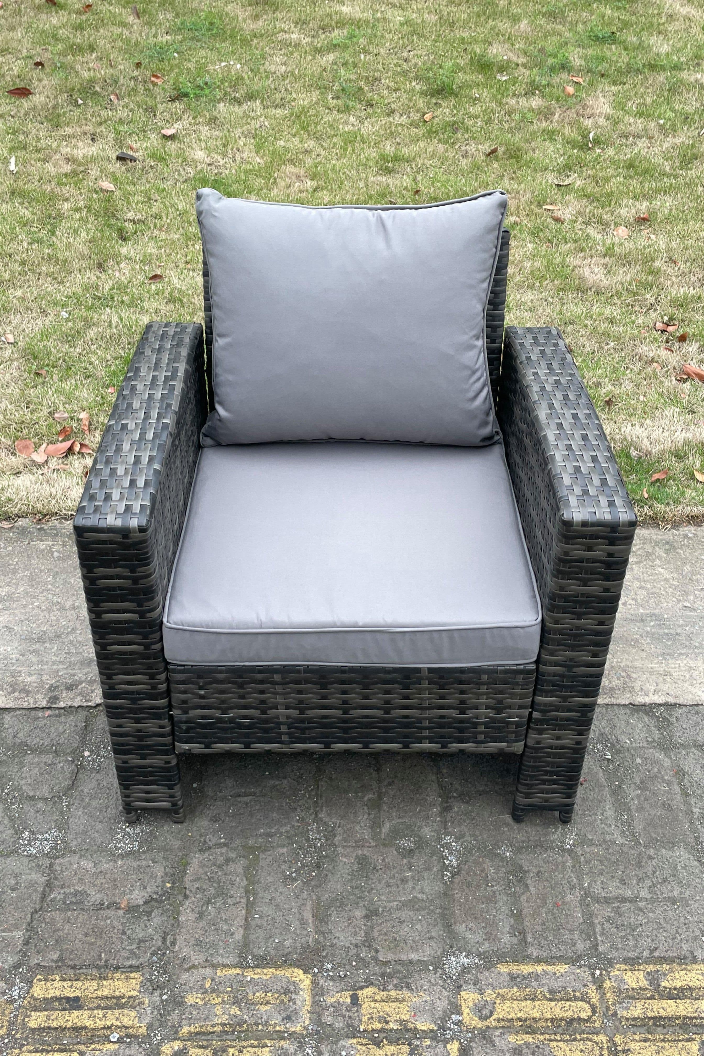 High Back Rattan Single Arm Chair Thick Seat Back Cushion