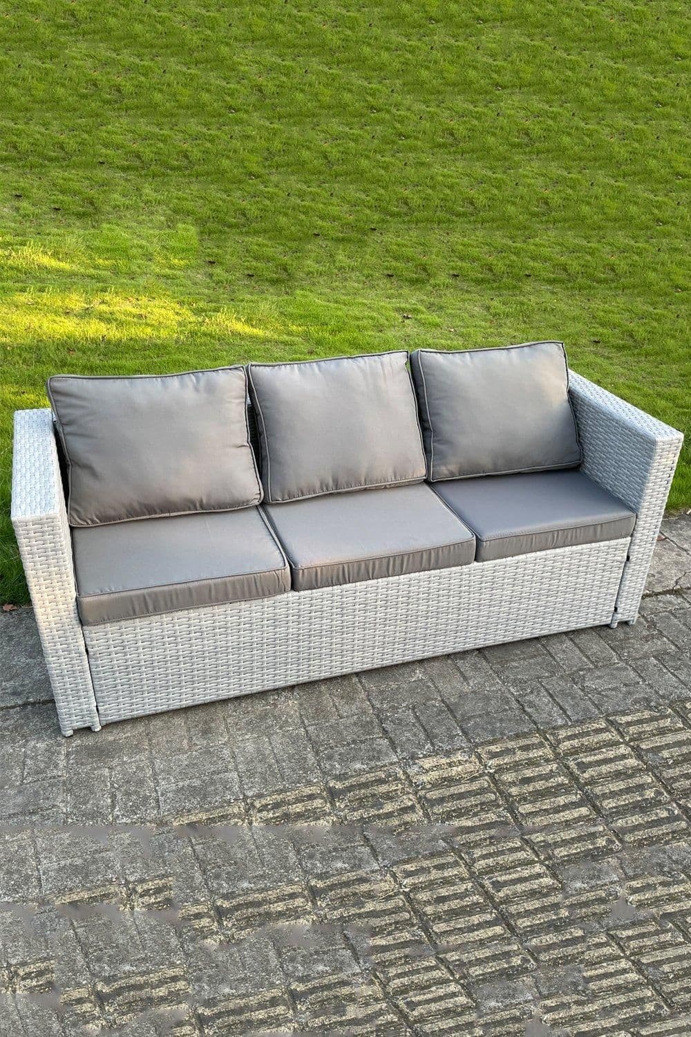 3 Seater Rattan Lounge Sofa Thick Cushion Light Grey