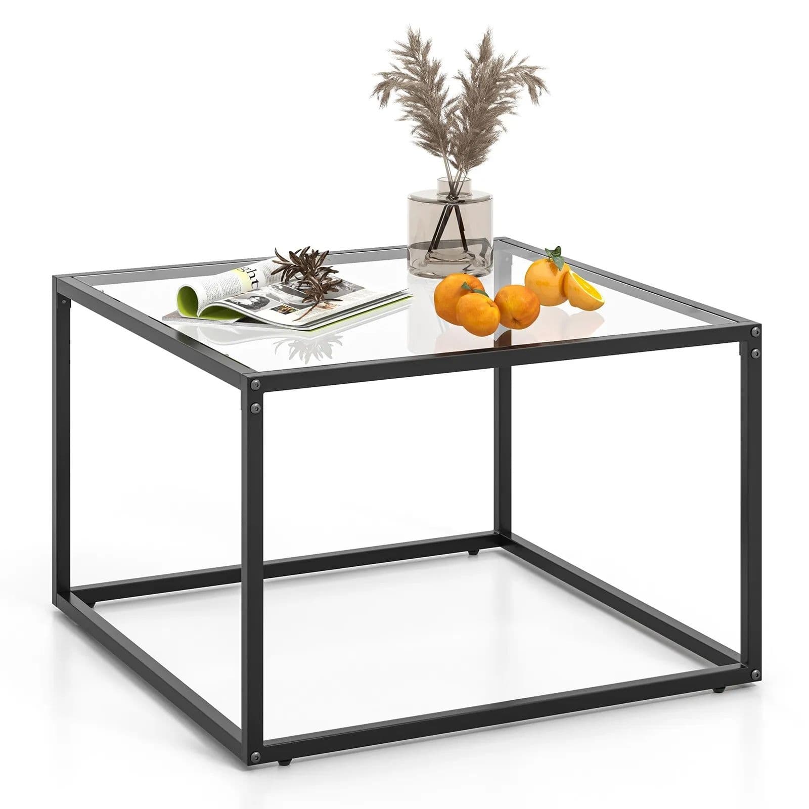Tempered Glass Top Coffee Table Home Square Tea Table Accent Sofa Side Table