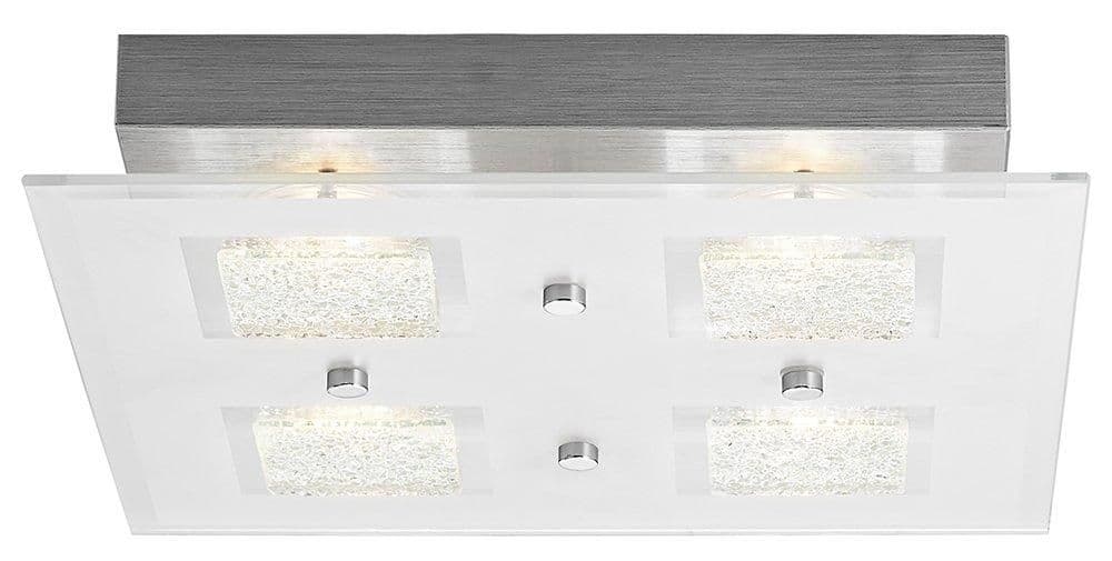 Modern Chrome Square LED Bathroom Light with Clear/Frosted Glass Plate