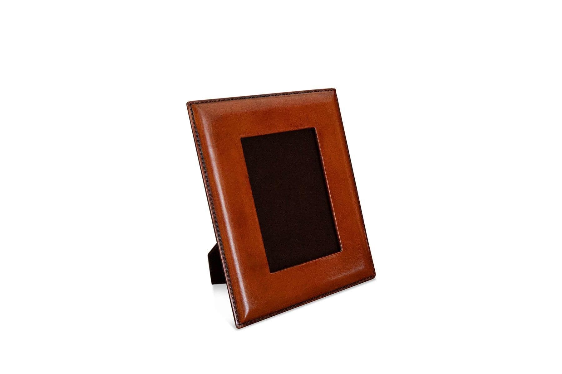 Cognac Leather Plain Photo Frame. Visible picture 4in x 6in