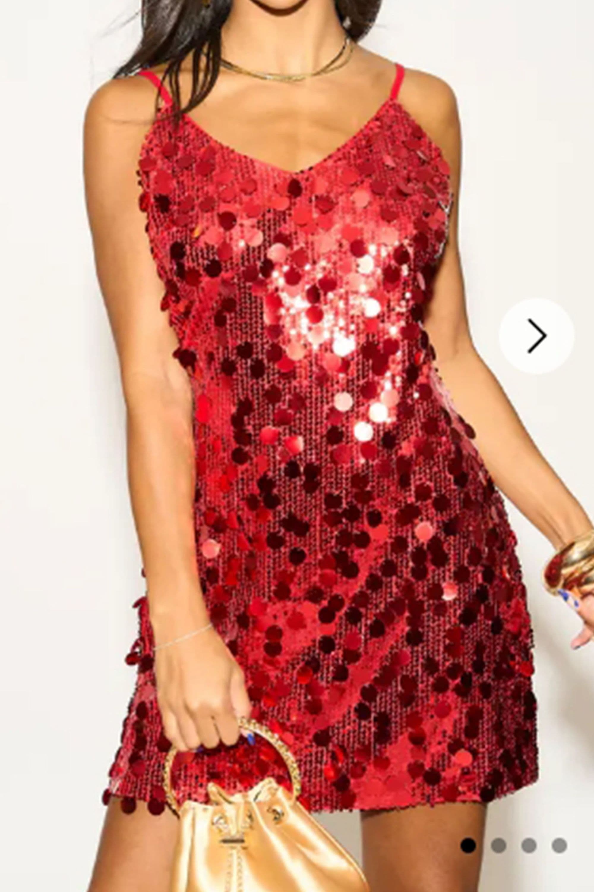 Circle Disc Sequin Strappy Short Dress S M