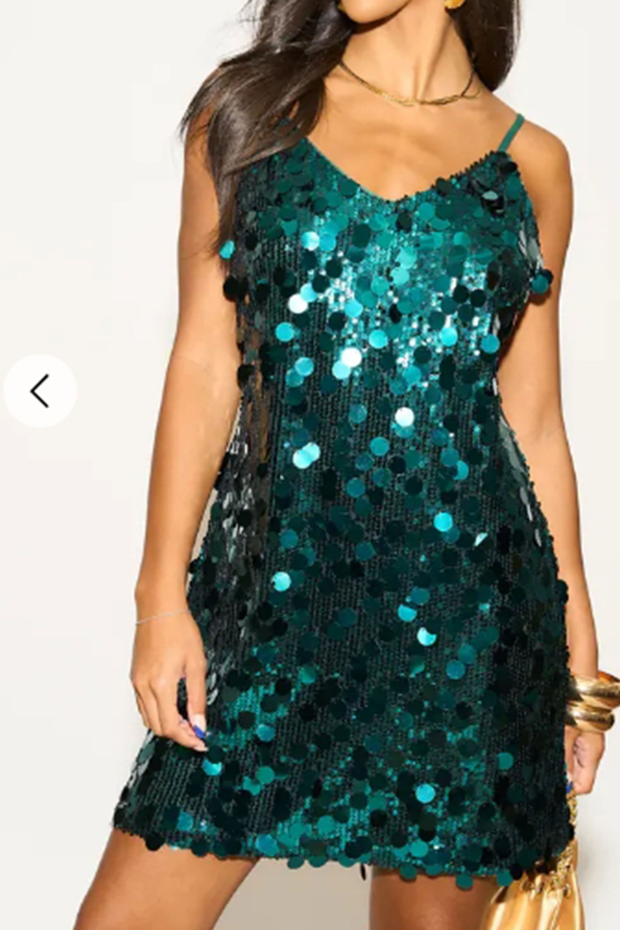 Circle Disc Sequin Strappy Short Dress S M