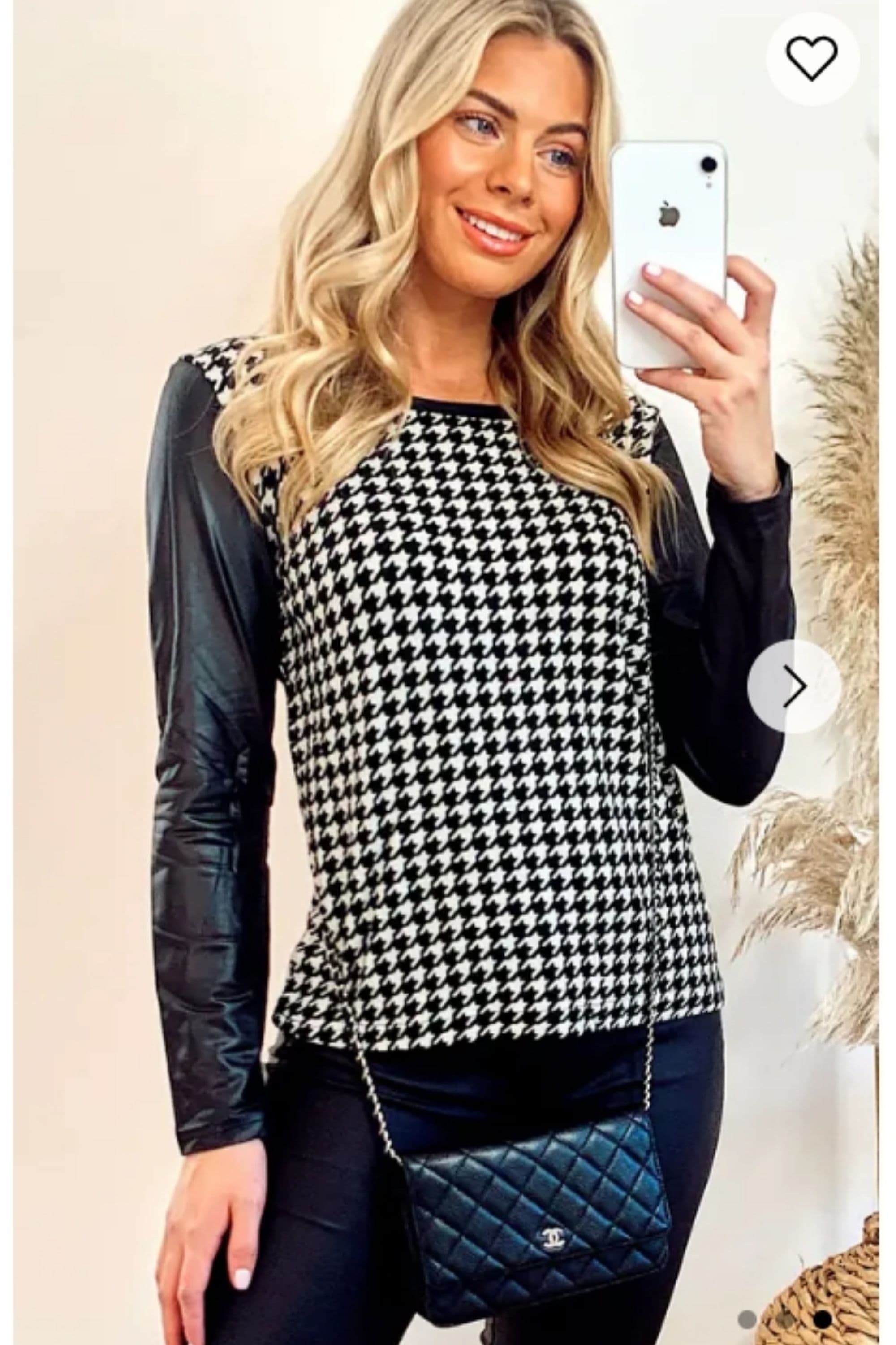 & White Dog Tooth Print Top S M