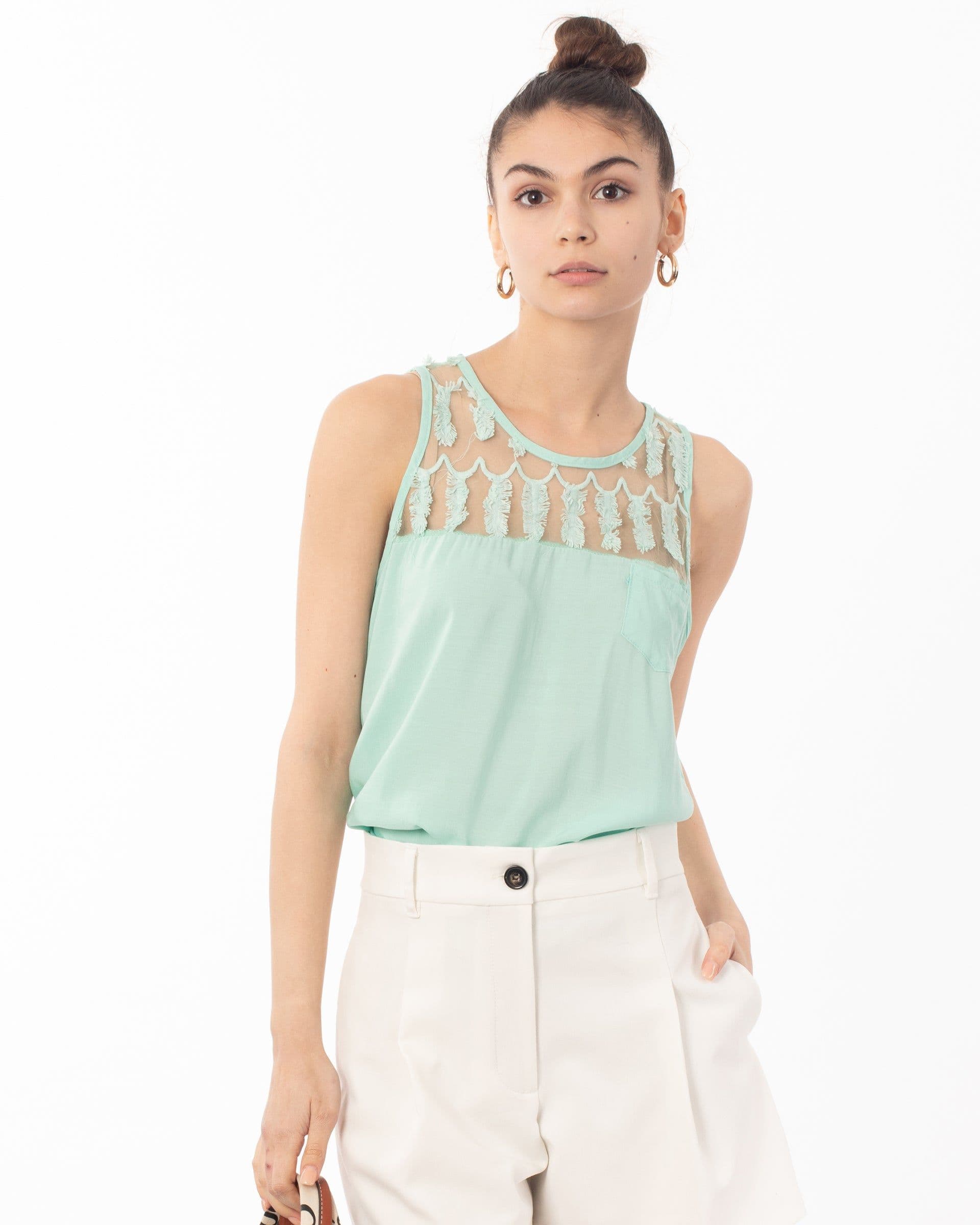 Feather Organza Cotton Vest Top