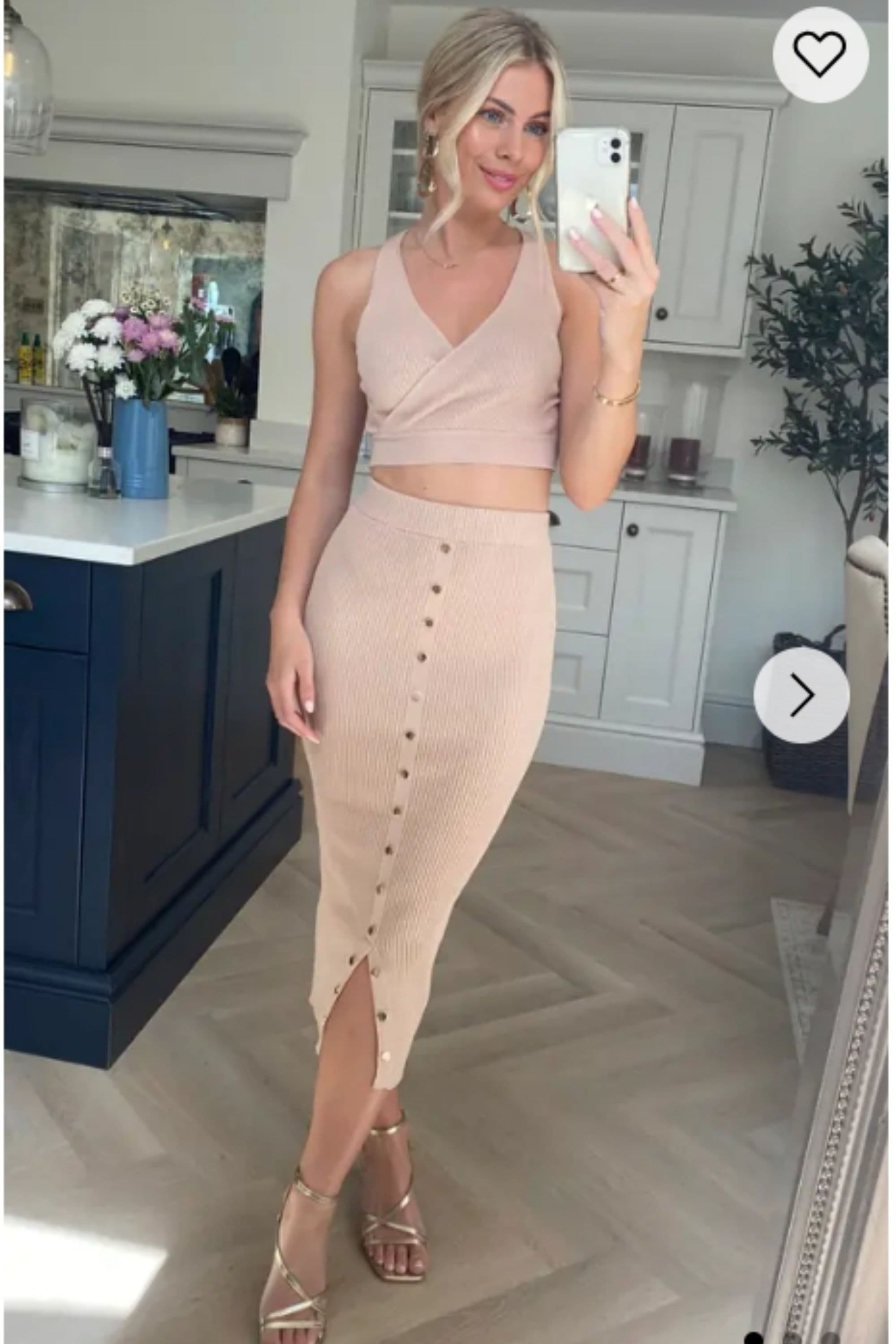 Wrap Deigned Sleeveless Vest Top & Midi Skirt Co Ords Suits