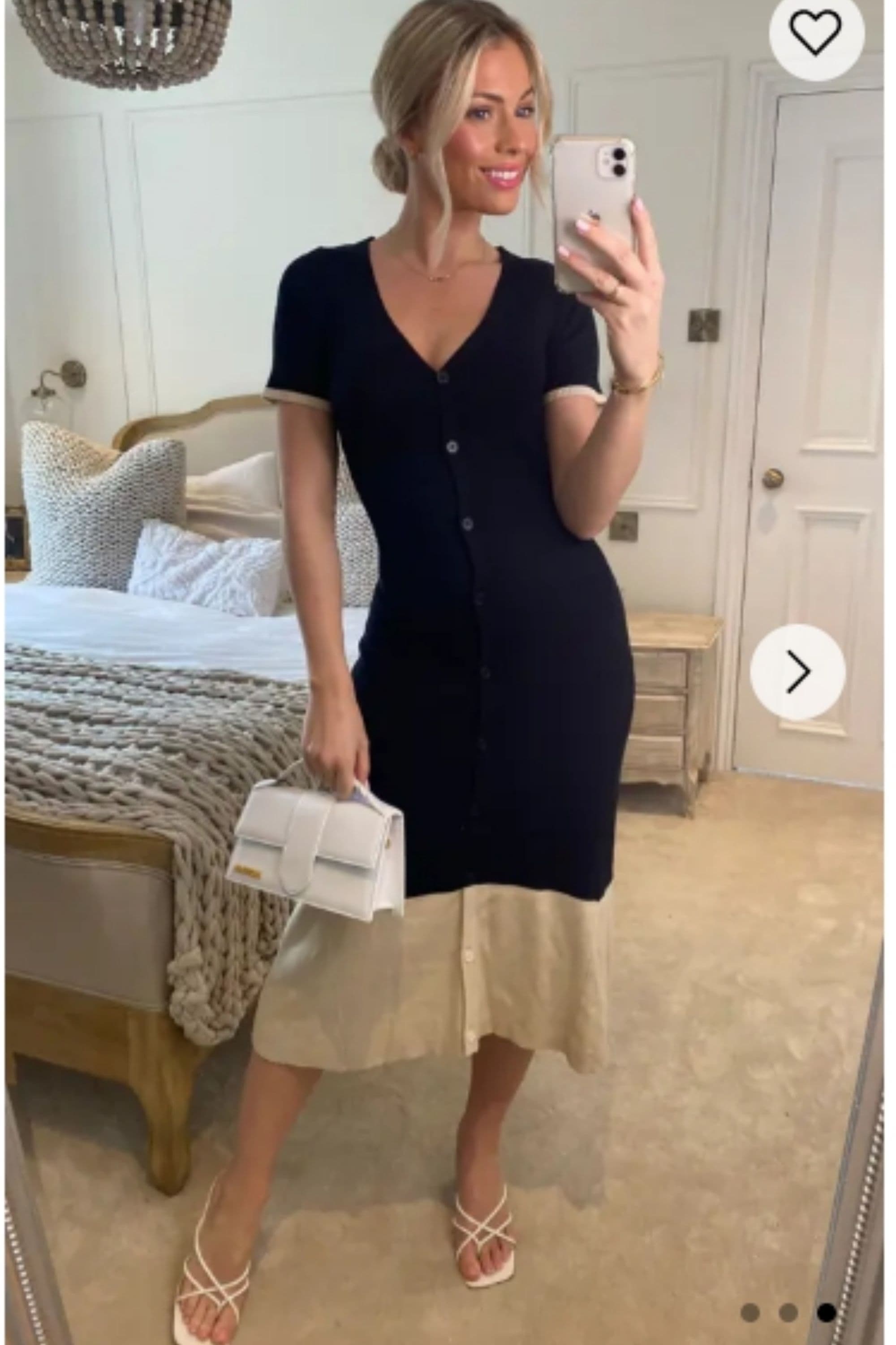 Soft Knitted Ribbed Midi Button Down Bodycon Dress Beige Contrast Design