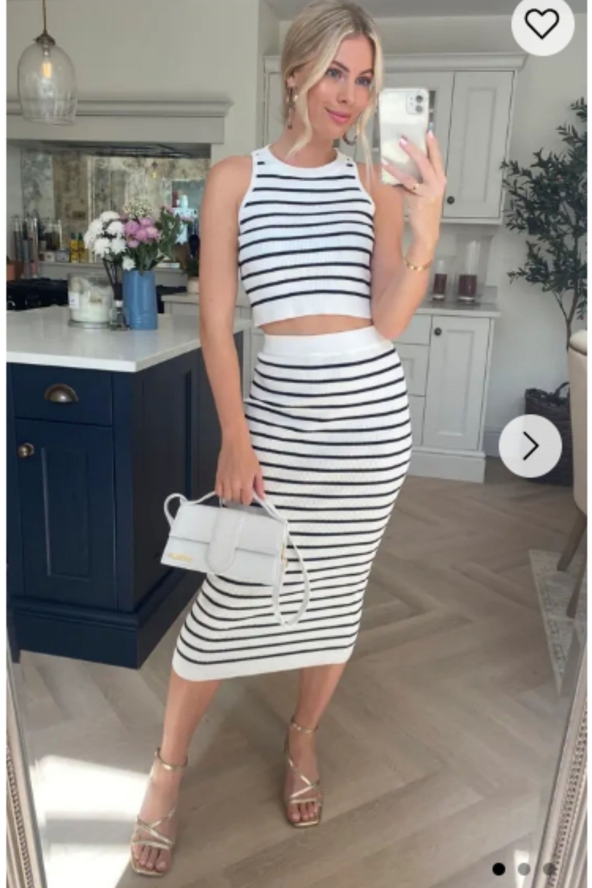 Stripe Print Sleeveless Top & Midi Skirt Co Ords Suits S M