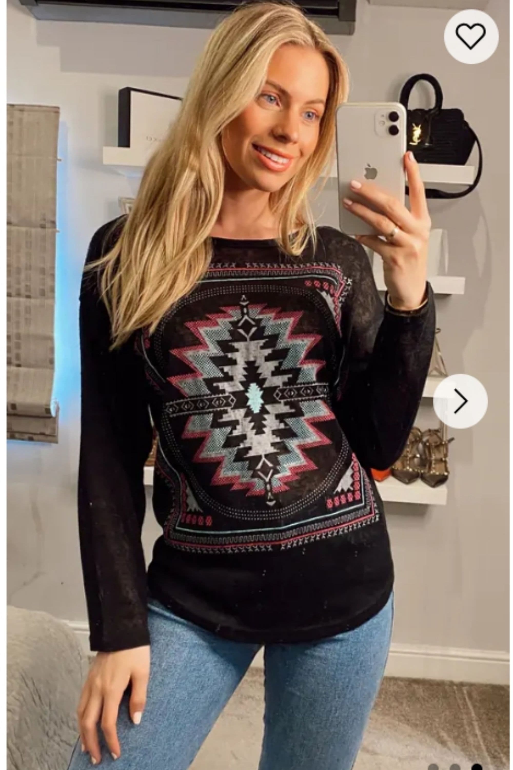 Long Sleeve Top Aztec Print S M